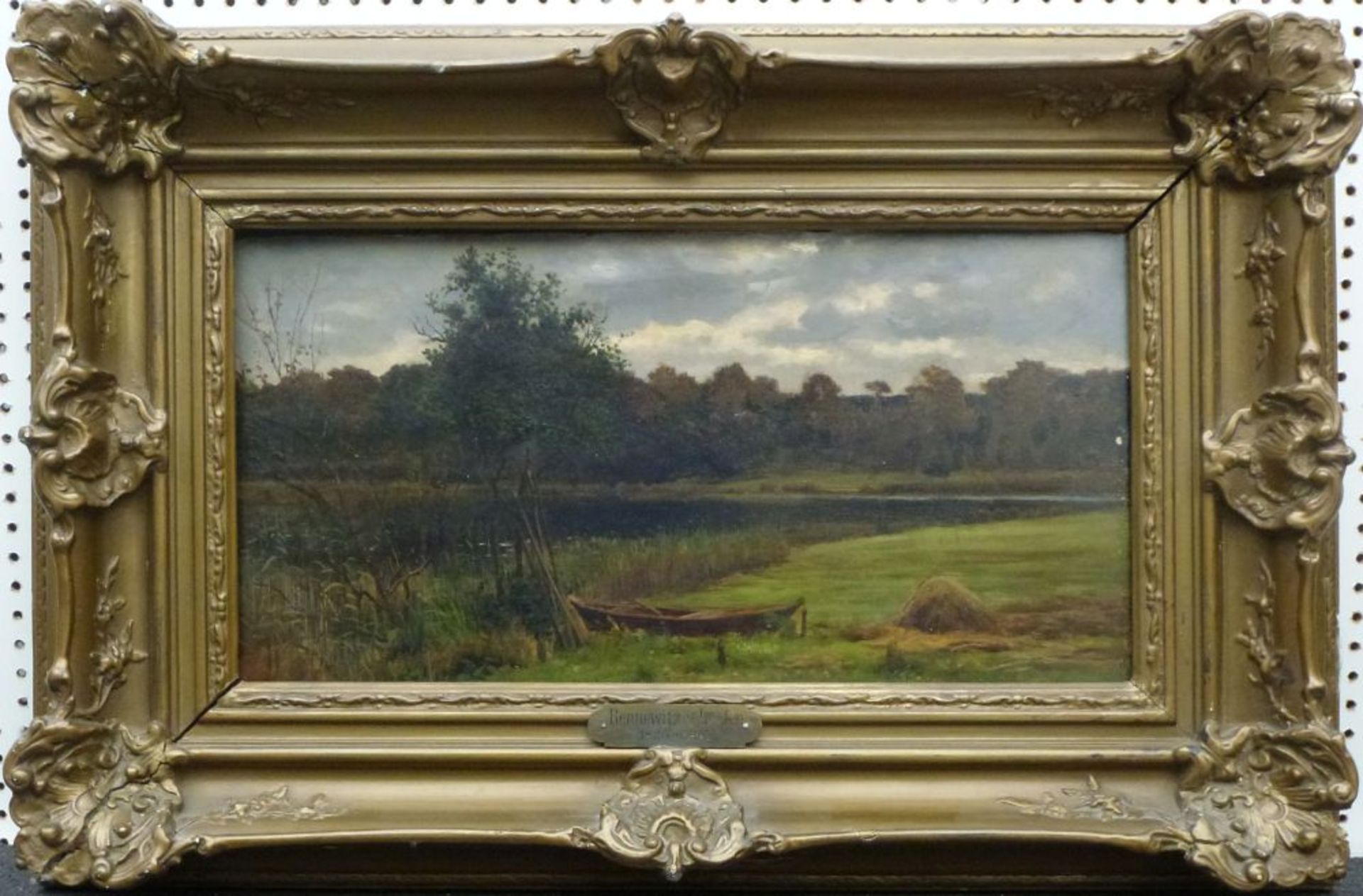 Märkische LandschaftKarl Bennewitz von Loefen(?), 1826 - 1895Öl/Platte, Sommerwiese mit Kahn am See, - Bild 2 aus 2