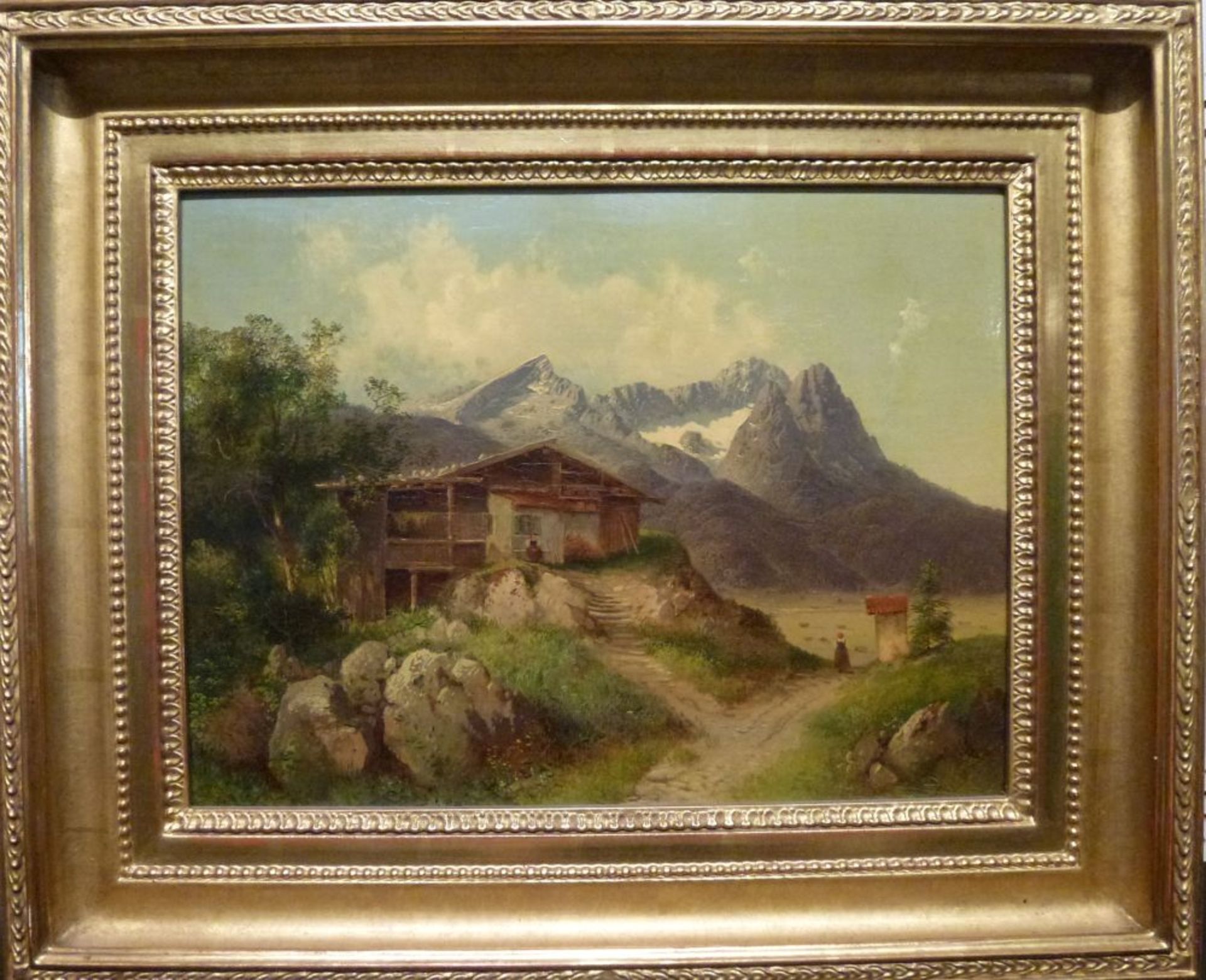BerghofCarl Haunold, 1832 - 1911Öl/Lw doubl., auf Anhöhe über Hochtal gelegener Hof, Kalkalpen im - Bild 2 aus 5
