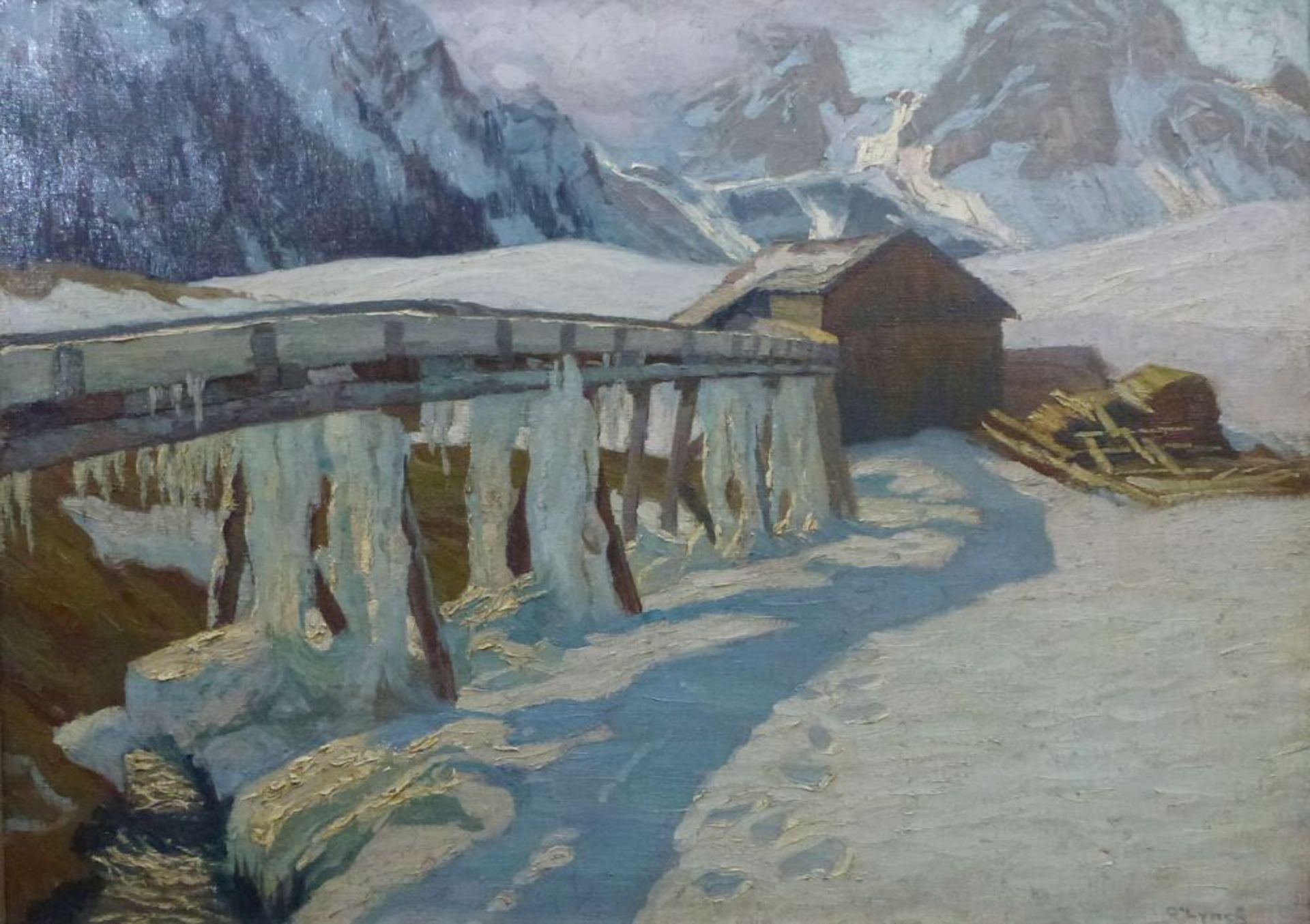 "In Eis und Schnee"Karl O'Lynch van Town, 1869 - 1942Öl/LW, sign., rs. bez., Sägewerk m.