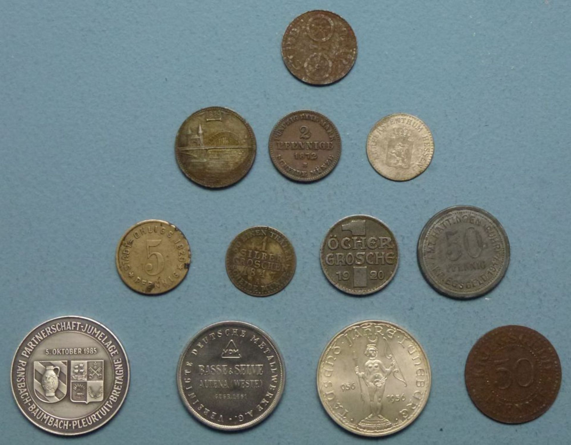 Konvolut Münzen, 1841-1956Zahlm. u.a. aus Mainz, Aachen, Bonn, Hattingen, Solingen…; beil. 3