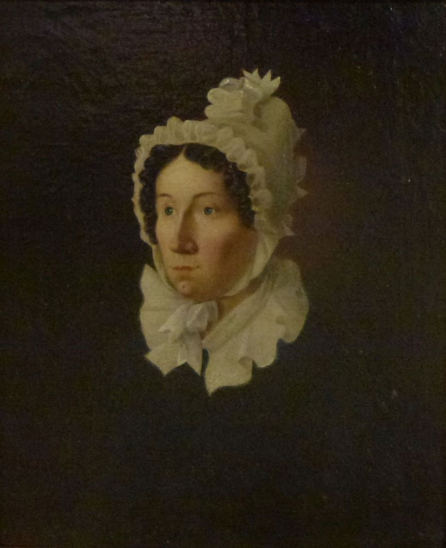 Portrait einer Dame, 1849Öl/Lw, sign.: E.Meuten? Biedermeierdame in Rüschenhaube und Kragen, GR,