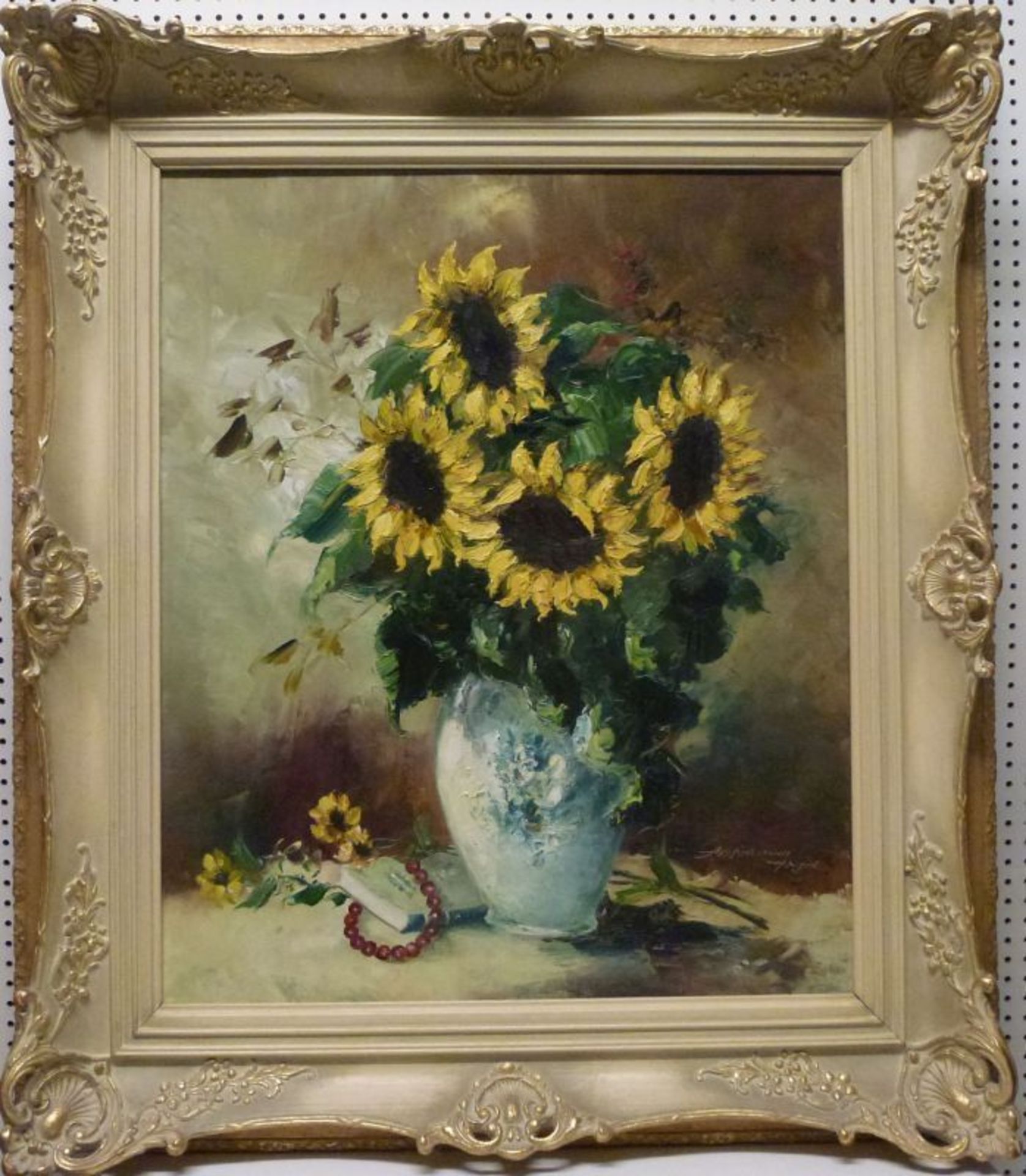 SonnenblumenFriedrich Adolf Apfelbaum, 1904-'74Öl/LW, sign., Strauß in Vase, 60x50 cm, GR, - Bild 2 aus 3