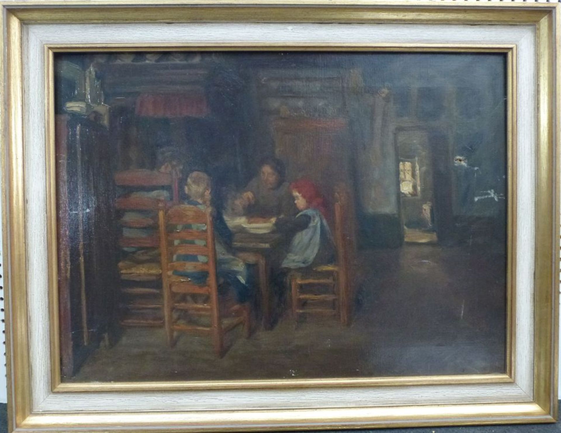 In der StubeRobert Lary, 1855 - 1932Öl/LW, sign., am Esstisch sitzende Bauernfamilie, tonige MW, - Bild 2 aus 3