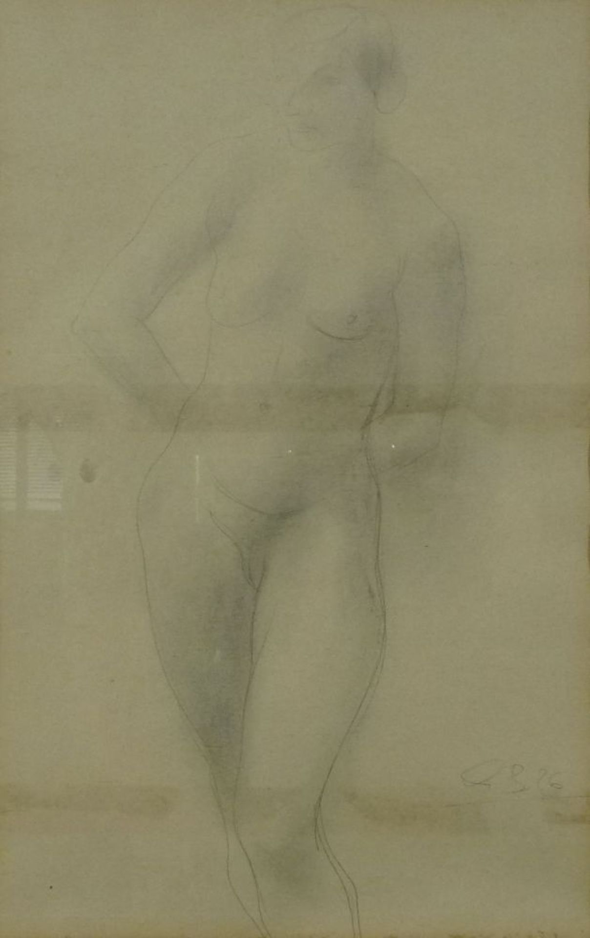 AktArno Breker, 1900 - 1991Bleistiftzeichnung, monogr. u. dat. '26, stehende junge Nackte, Blatt - Bild 2 aus 3