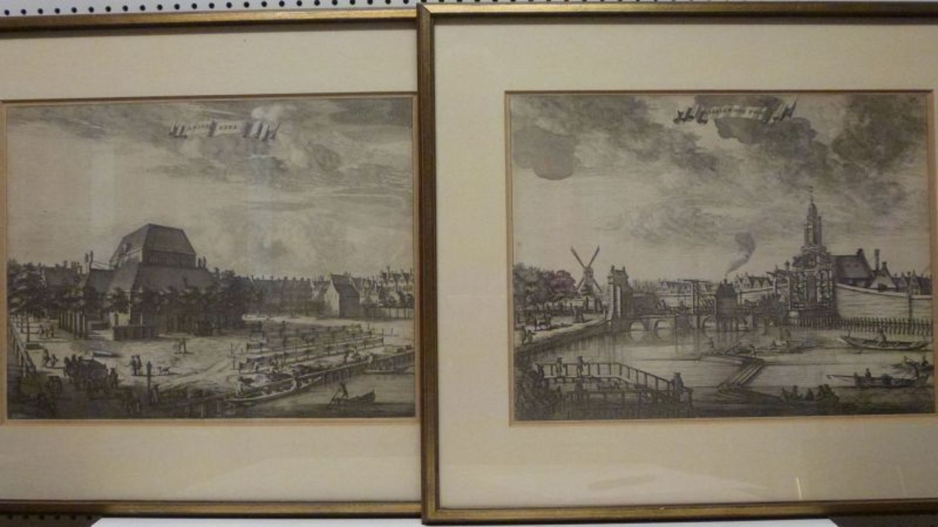 2 Stiche, Holland, 18.Jh.Haerlemmer Poort bzw. Amstel Kerk, Papier gebräunt (helle Streifen),