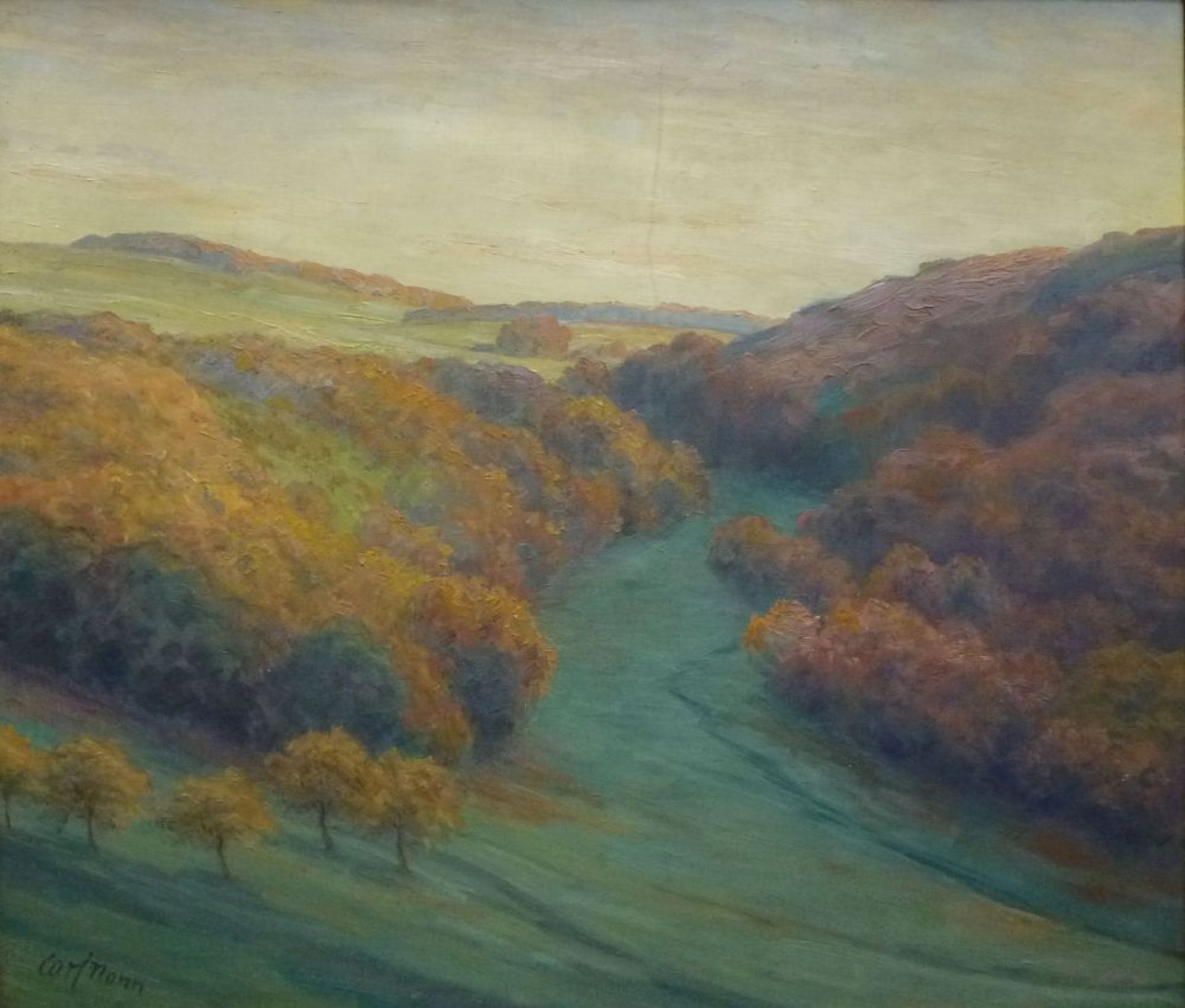 "Herbstsonne in der Eifel"Carl Nonn, 1876 - 1949Öl/LW, sign., rs. bez., Blick über Tal m.