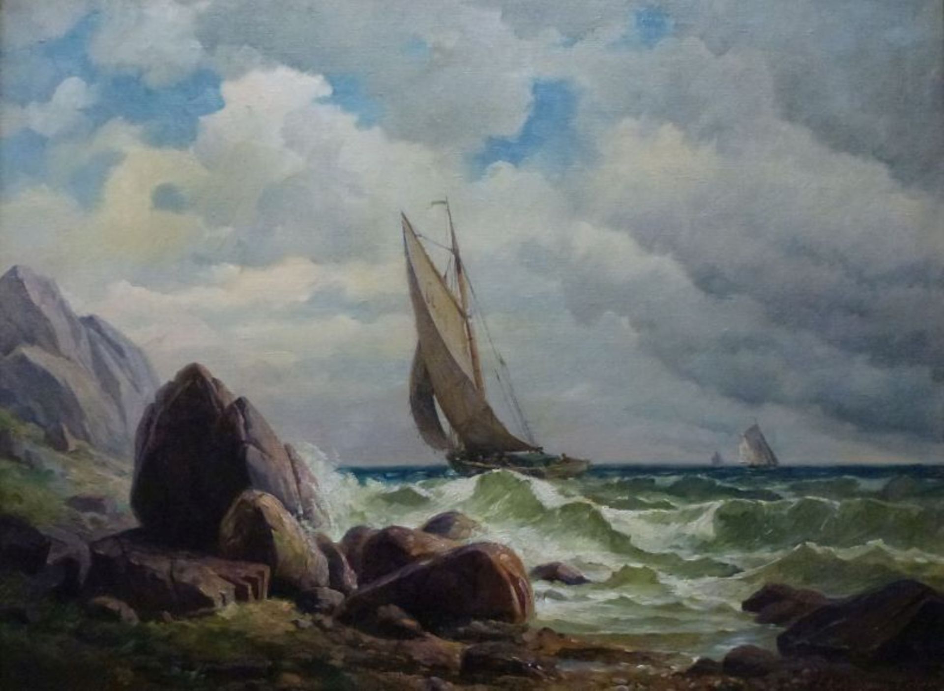 "Segler bei Capri"Emil Kuhlmann-Reher, 1886 - 1957Öl/Lw, sign., Segelboot an stürmischer