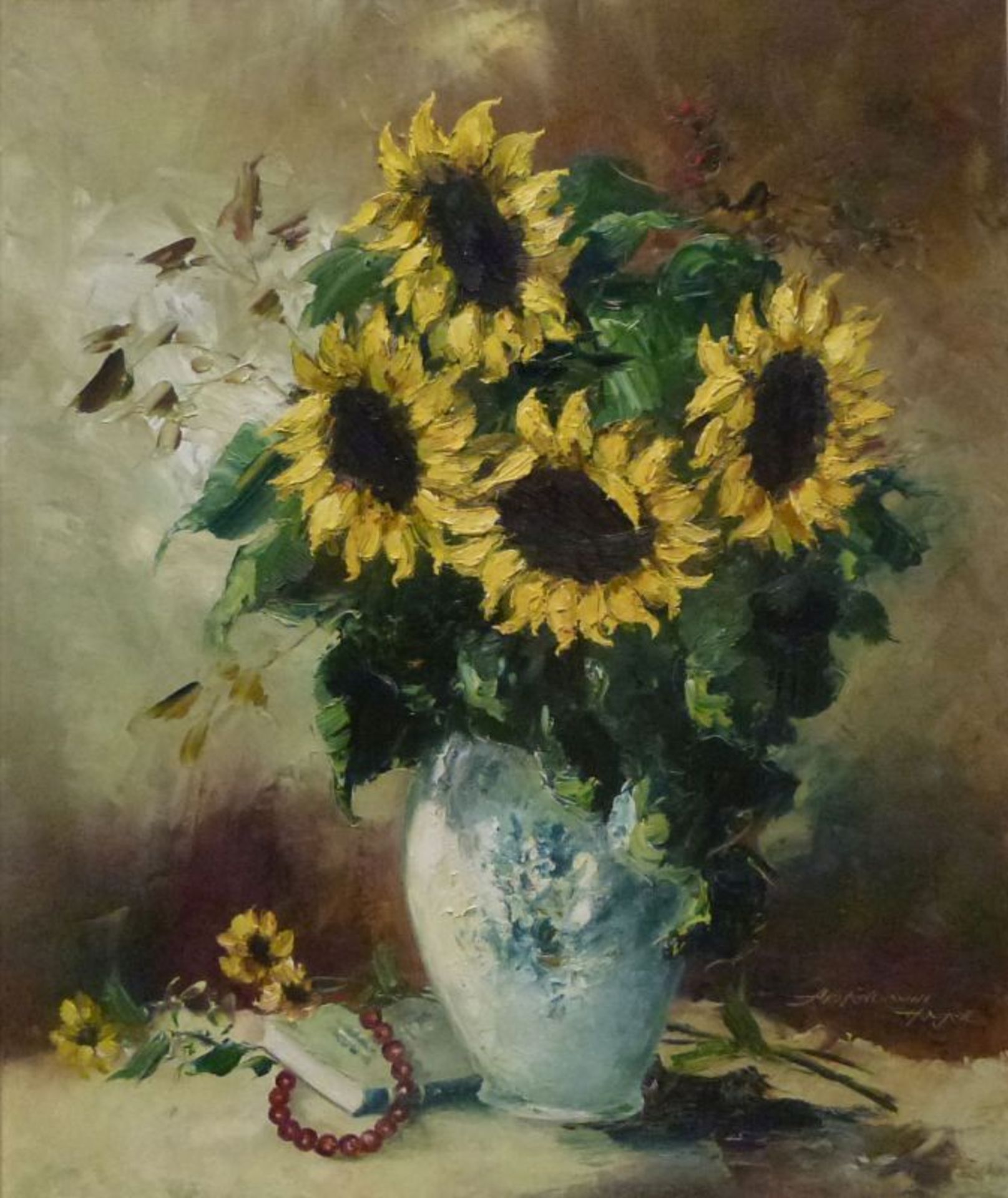 SonnenblumenFriedrich Adolf Apfelbaum, 1904-'74Öl/LW, sign., Strauß in Vase, 60x50 cm, GR,