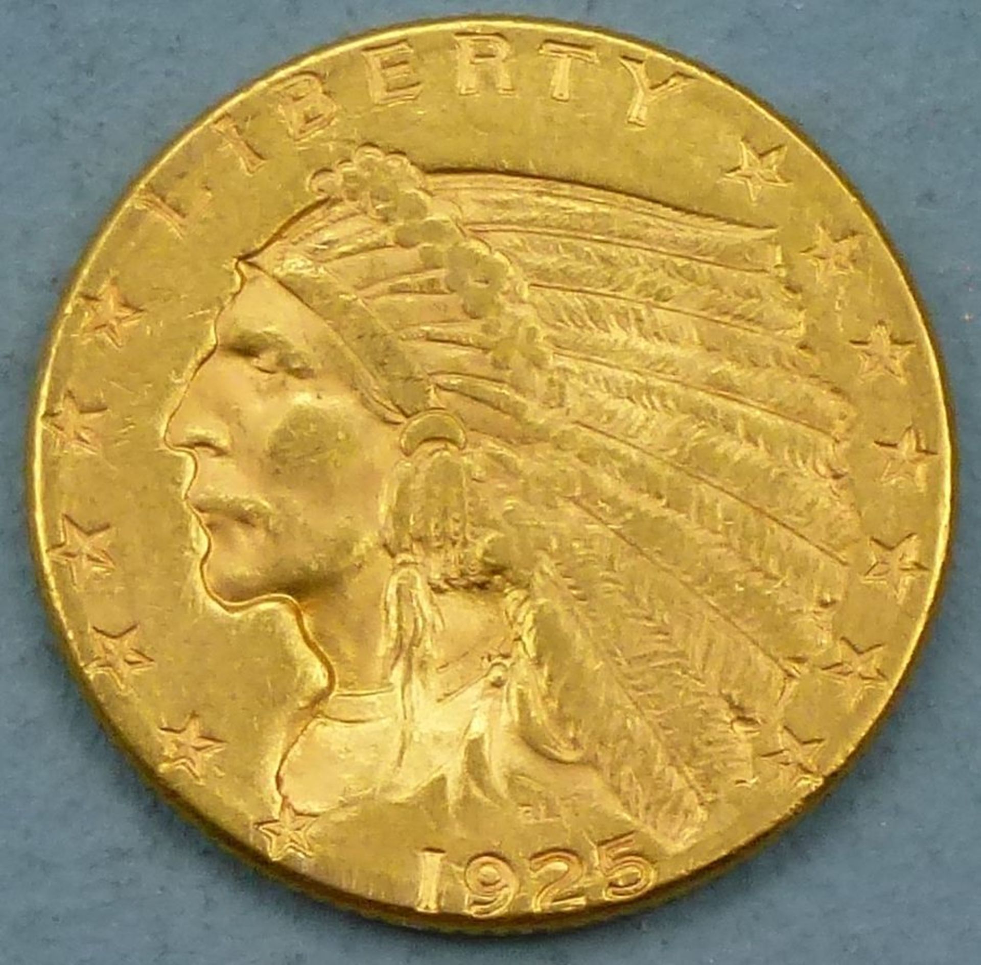 Goldmünze 2 1/2 Dollars "Indian Head", USA 1925900er, 4,15 g, guter Zustand - Bild 2 aus 2