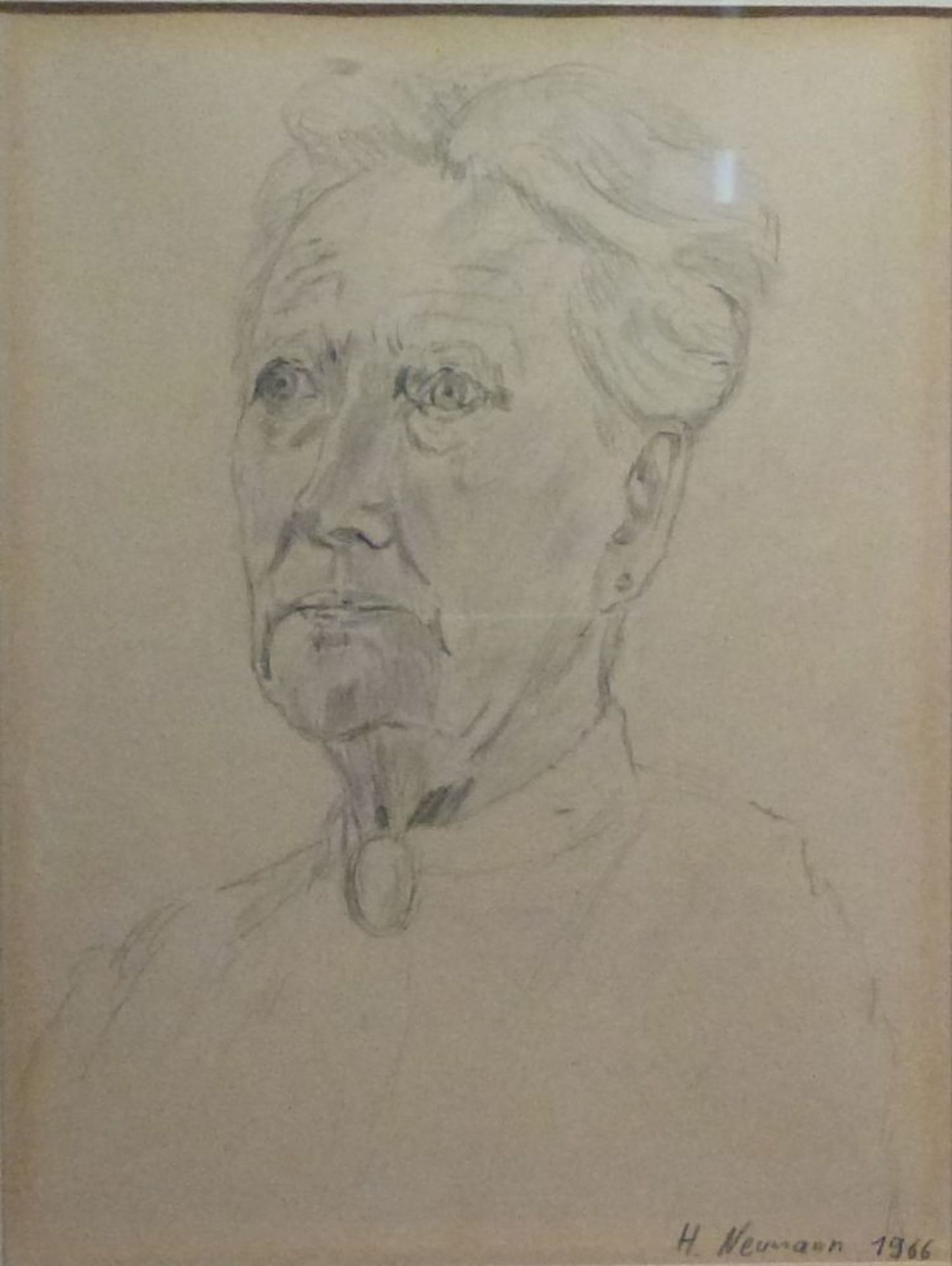 Portrait, H. Neumann 1966Bleistift, Brustbild einer älteren Dame, R., 27x21 cm