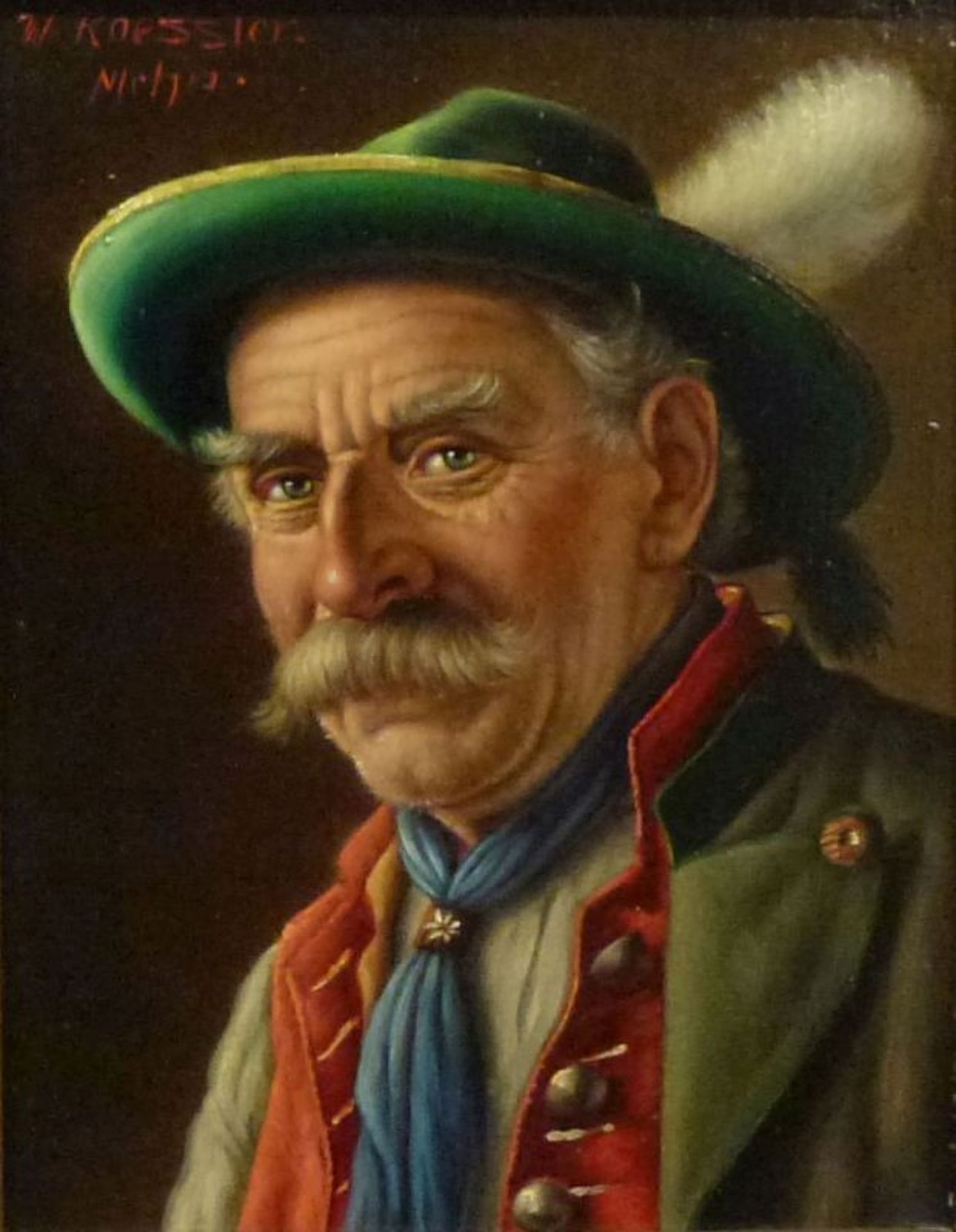 PortraitWalter Roessler, 1882 - 1916Öl/Holz, Brustbild eines Jägers, GR, 18x14cm