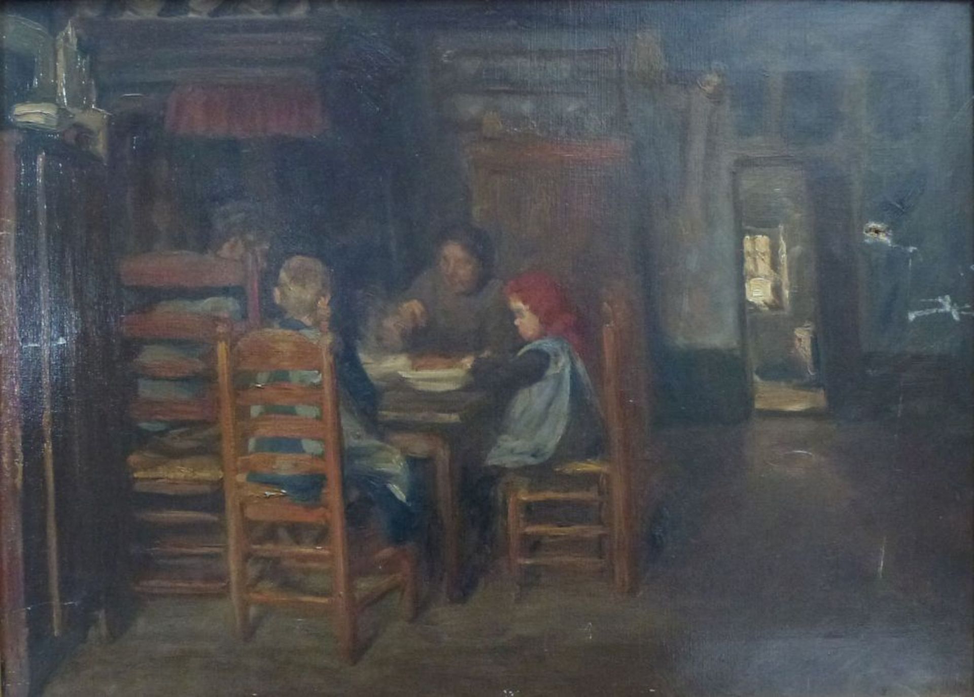 In der StubeRobert Lary, 1855 - 1932Öl/LW, sign., am Esstisch sitzende Bauernfamilie, tonige MW,