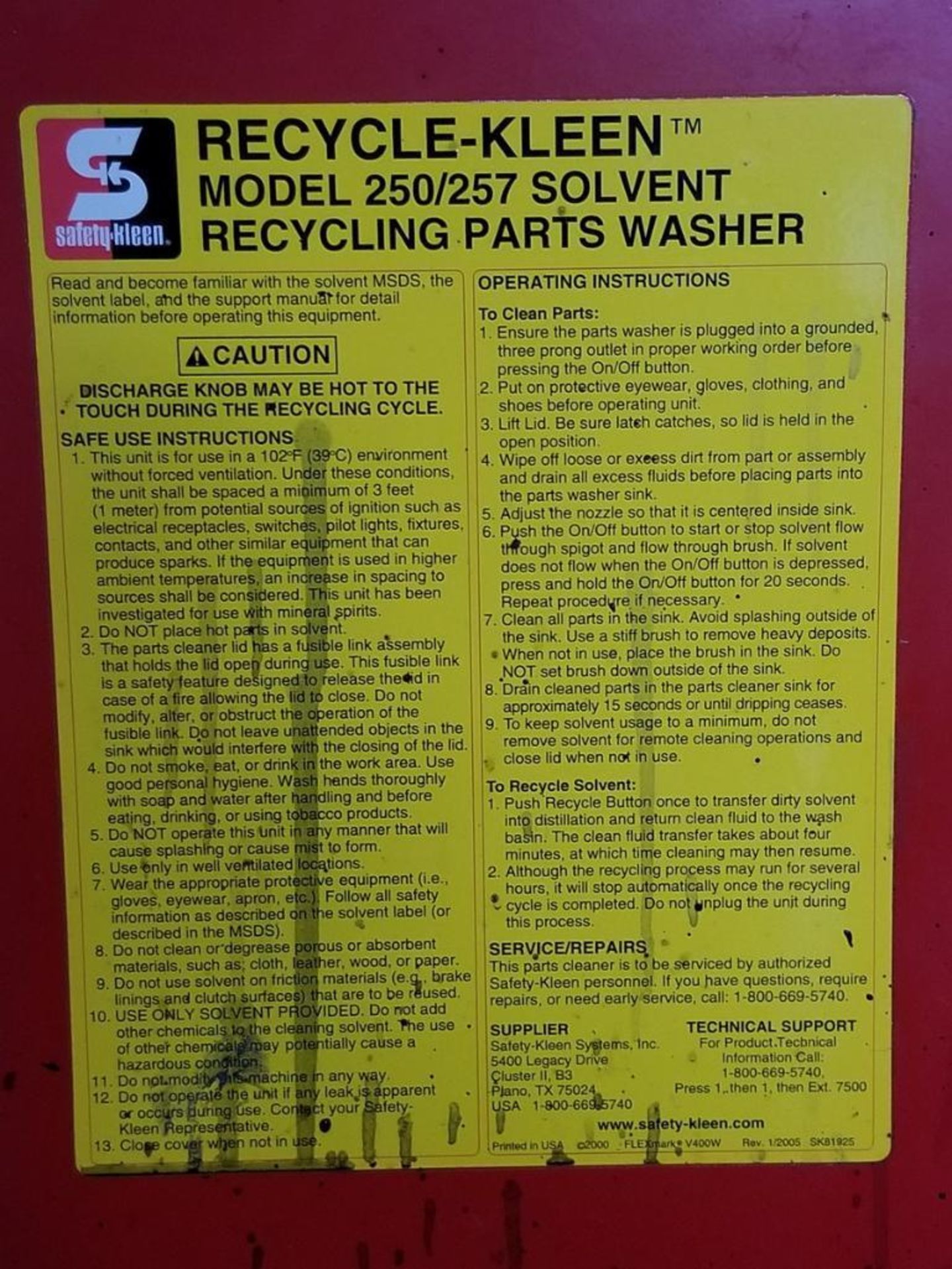 Safety-Kleen Mdl. 250/257 Solvent Recycling Parts Washer - Image 2 of 2