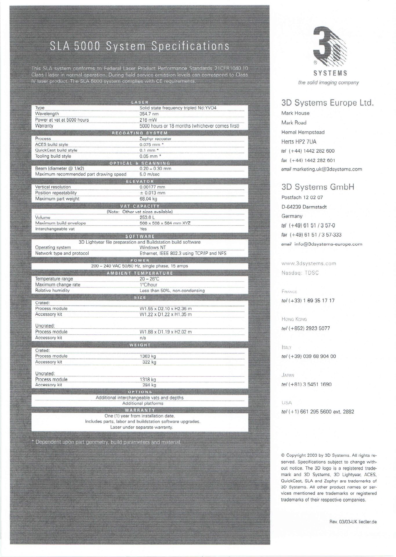 3D Systems SLA5000 500 x 500 x 500mm stereo lithography 3D PRINTER - Image 6 of 6