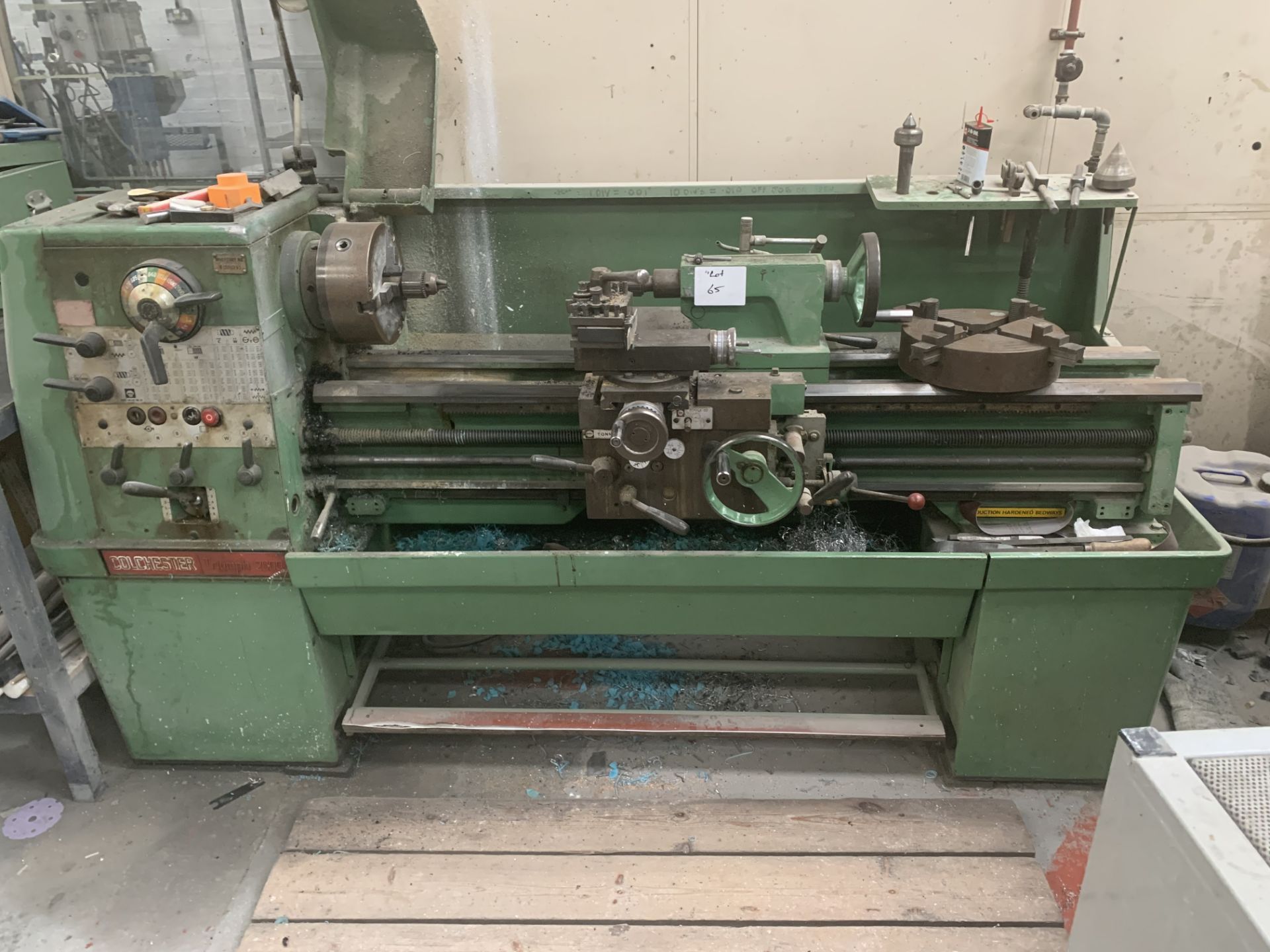 Colchester Triumph 2000 gap bed 7 1/2" x 48", 25-2000rpm, 3 and 4 jaw chucks, serial no 6/0004/