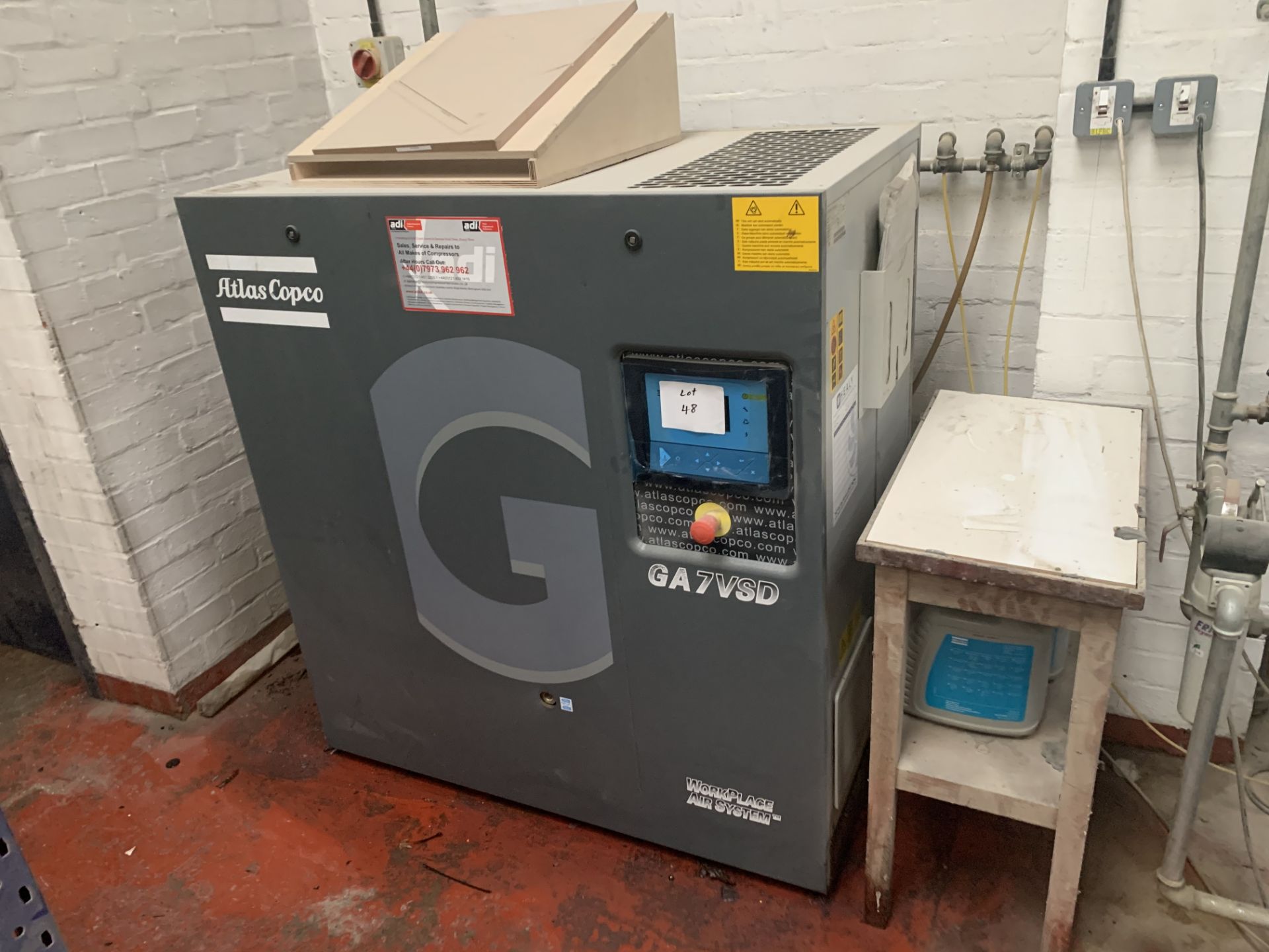 Atlas Copco GA7VSD PACKAGED COMPRESSOR, serial no CA1706375, 2011, 15447 hours (Excludes dryer&tank)