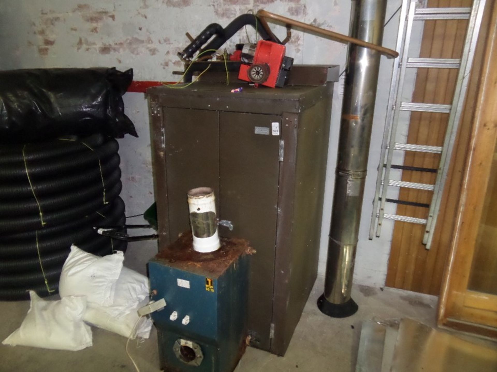OIL FIRED CENTRAL HEATING BOILER (PIPEWORK PUMP CHIMNEY AND HOUSING ALSO)