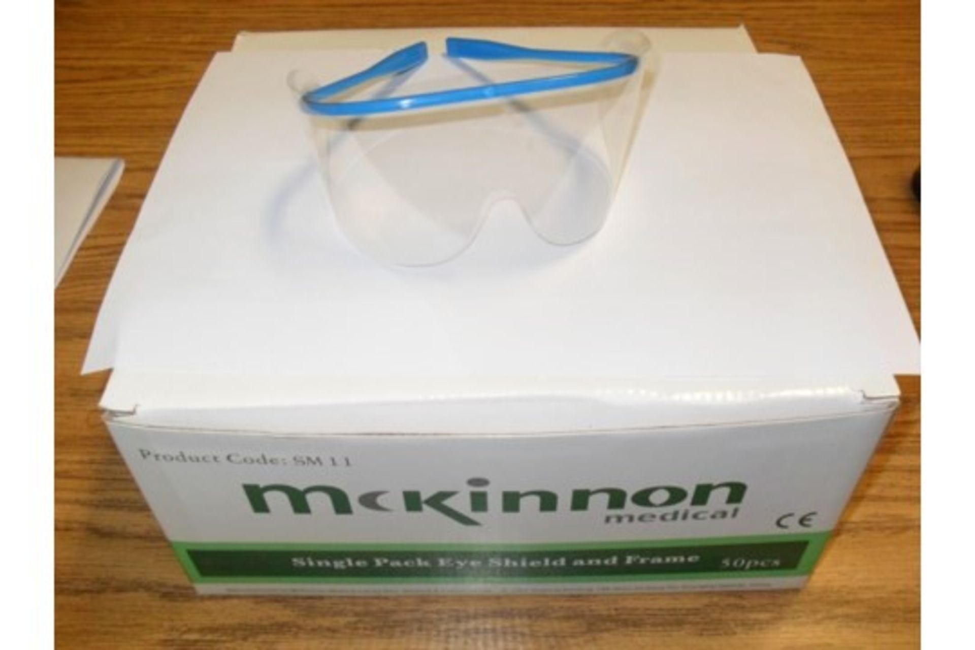 BOX OF 50 X MCKINNON MEDICAL EYE SHIELD AND FRAME (PROTECTIVE DISPOSABLE GLASSES)