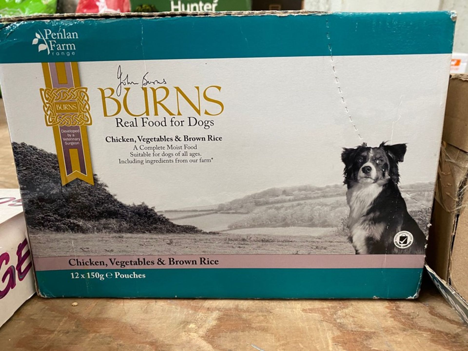 BOX OF 12X POUCHES OF PENLAN FARM BURNS DOG FOOD