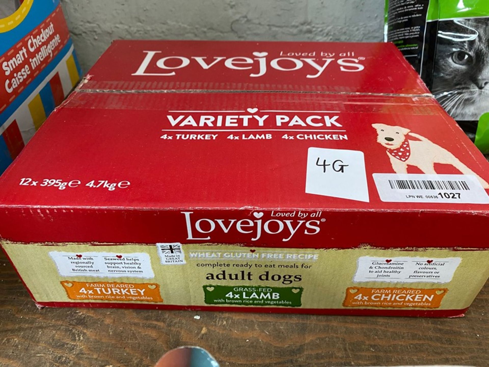 12X ASSORTED TUBS OF LOVEJOYS GLUTEN FREE DOG FOOD