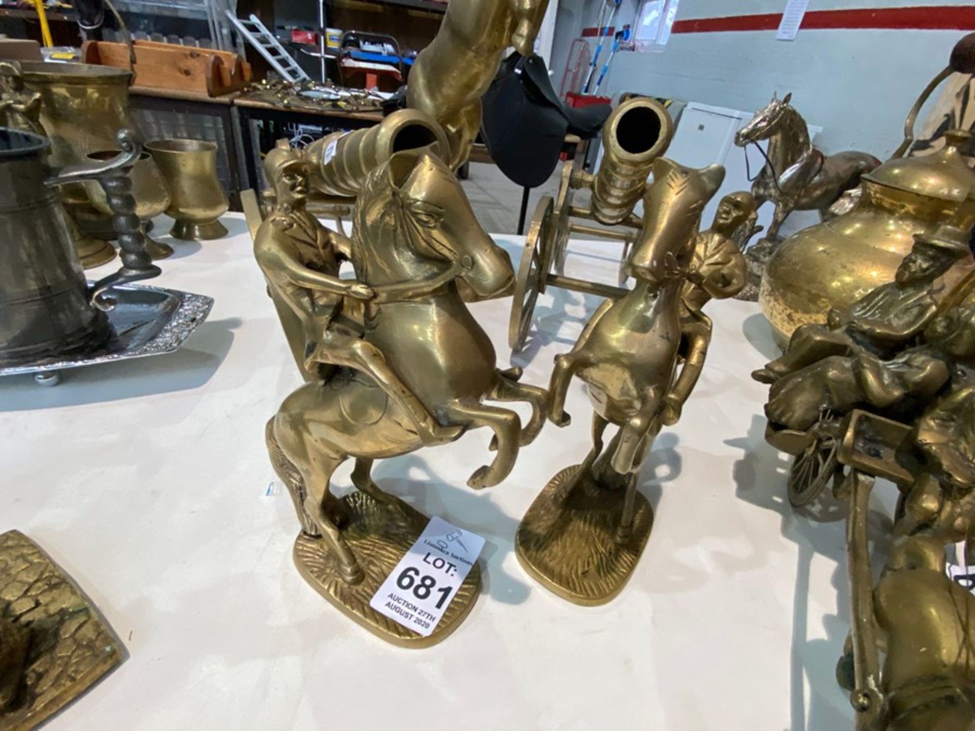 2 BRASS HORSES WITH RIDERS