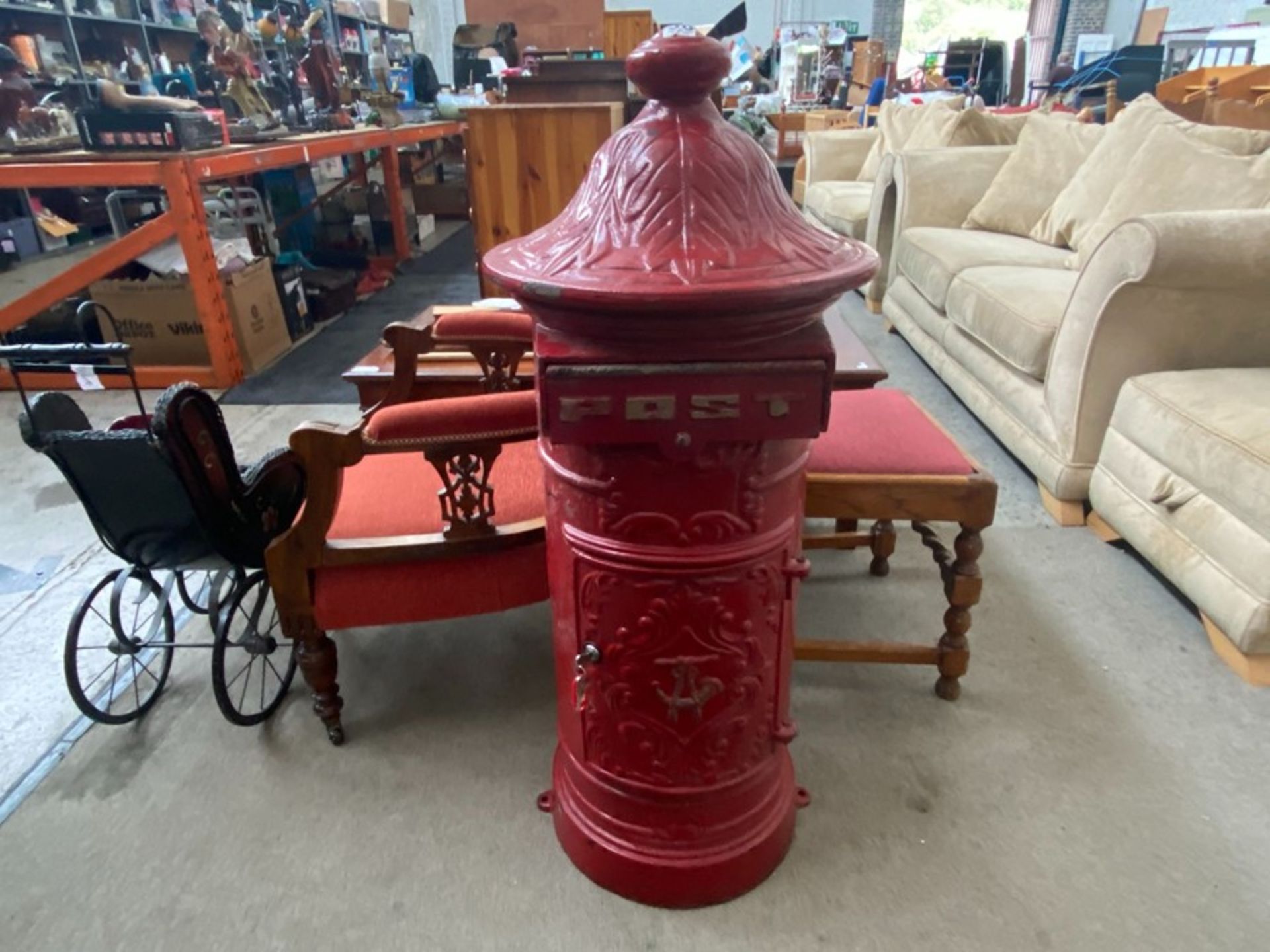 CAST IRON RED POST BOX WITH KEY