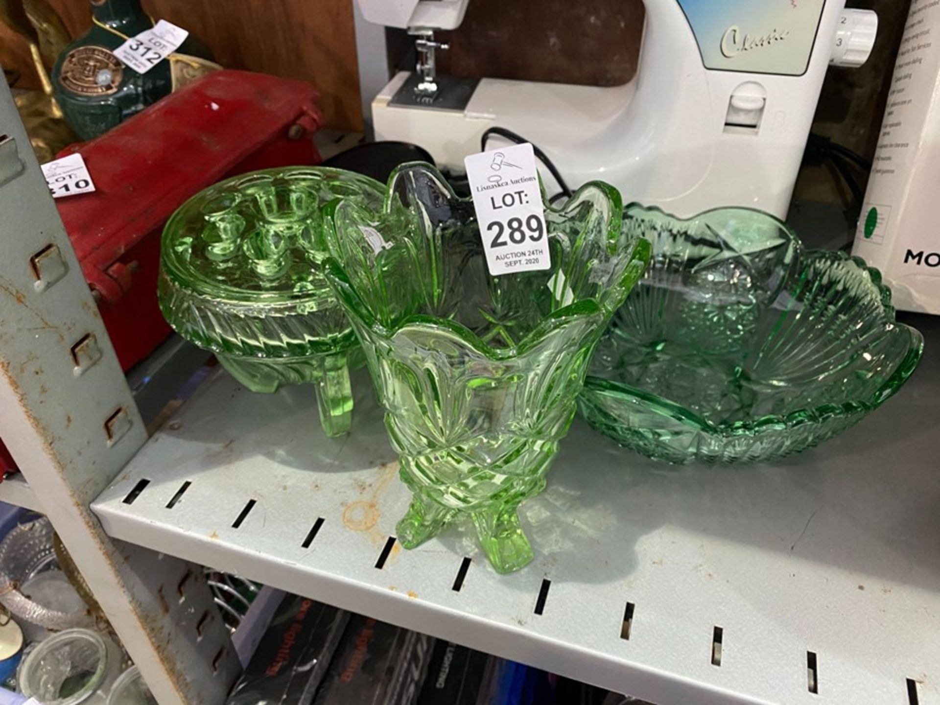 3 GREEN GLASS ITEMS