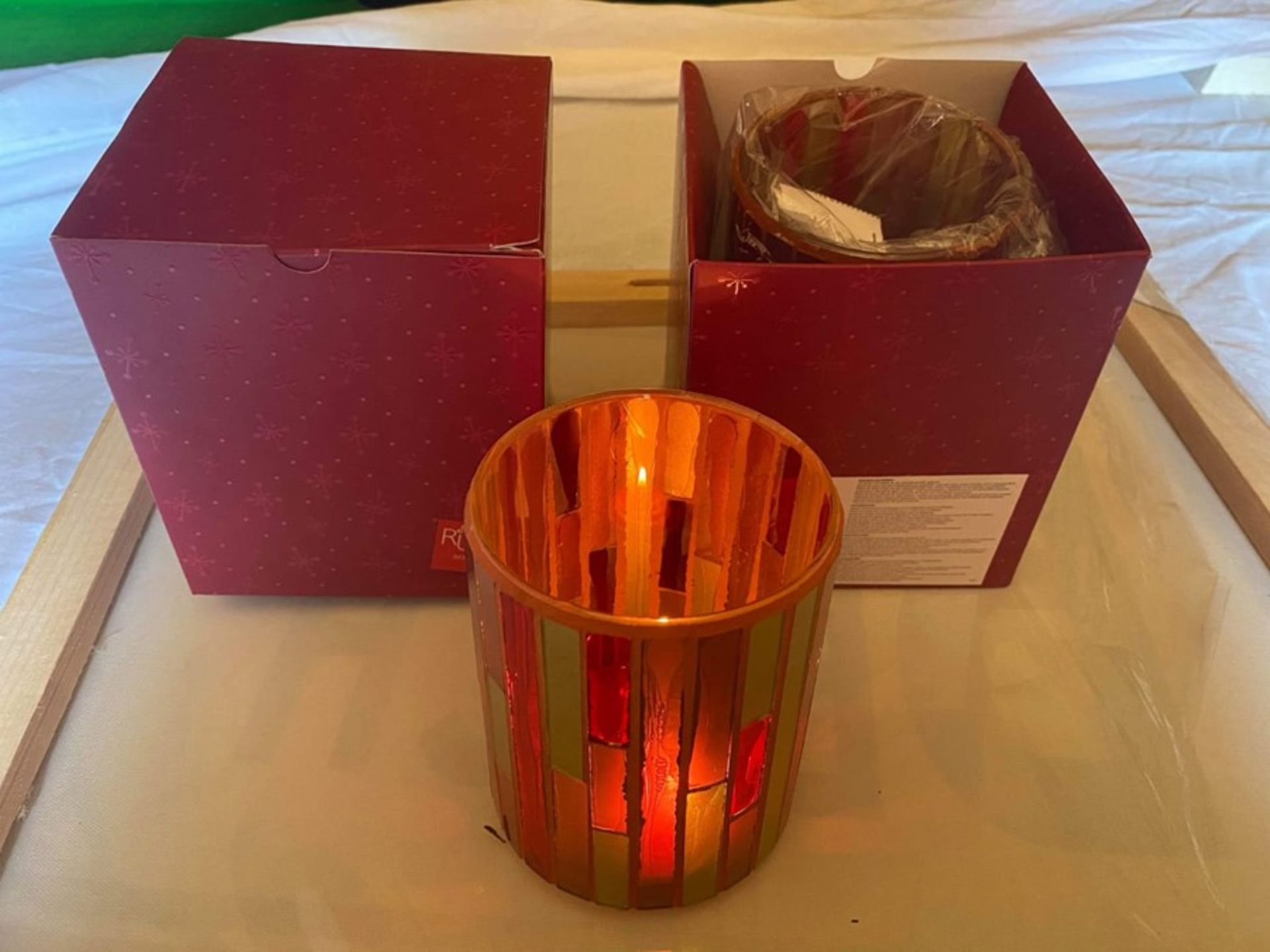 4 X RED GLASS CANDLE HOLDERS
