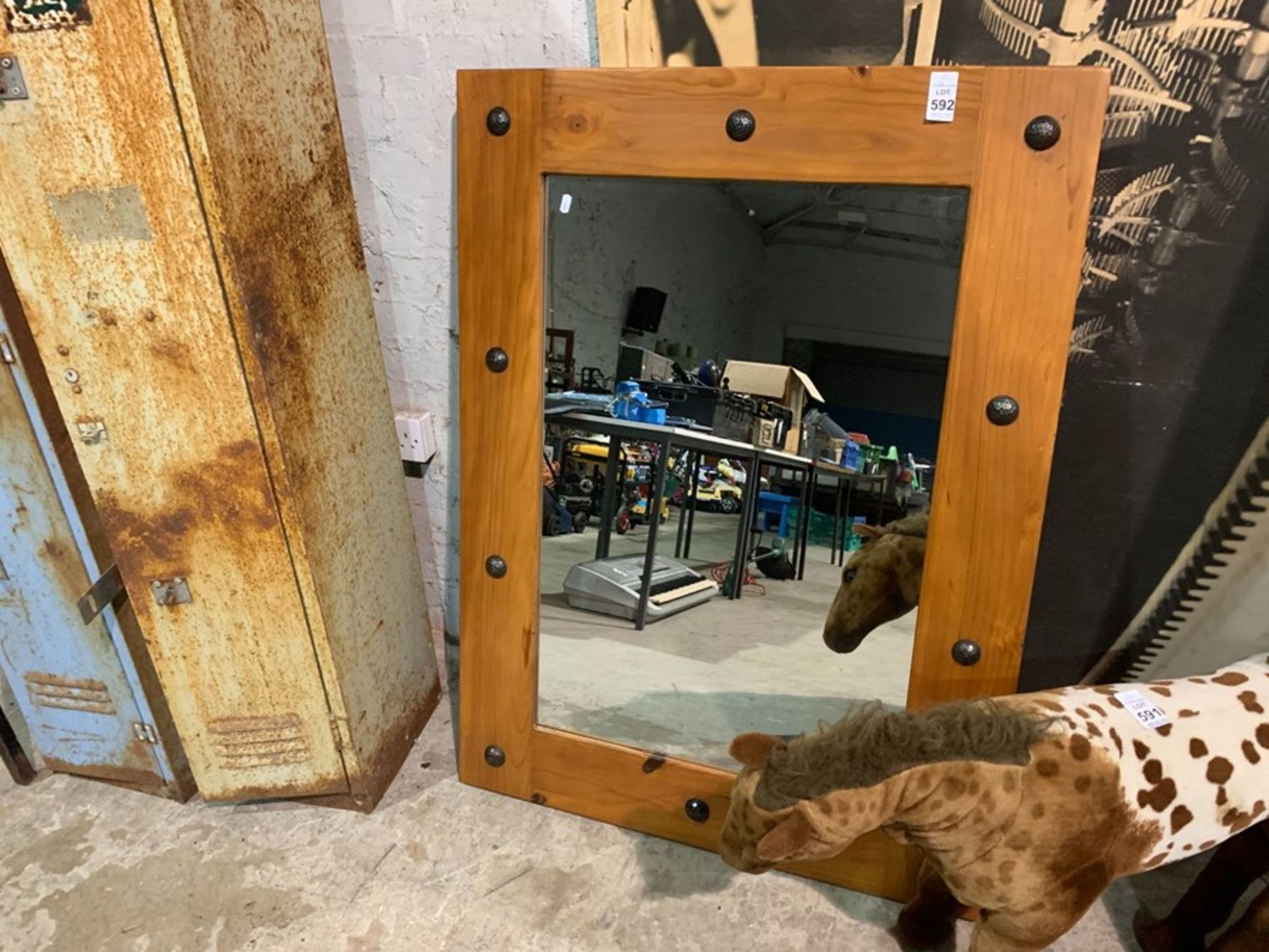 34 X 46" METAL STUDDED PINE FRAMED MIRROR - Image 2 of 3