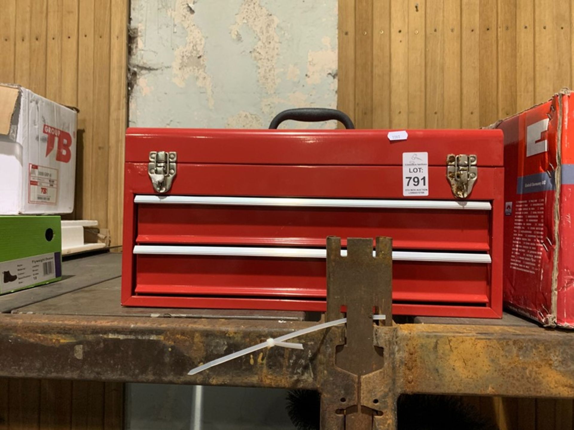 SMALL RED TOOLBOX WITH TRAYS