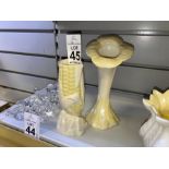 2X BELLEEK VASES (CORN COB & FLOWER FLUTE)