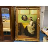 EXTREMELY LARGE GILT FRAMED PRINT OF LADY