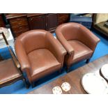 PAIR OF BROWN LEATHER TUB CHAIRS