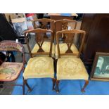 PAIR OF 4 ANTIQUE UPHOLSTERED DINING CHAIRS