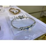 NARROW SILVER STAMPED BANGLE WITH STONE SET PLATE