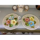 PAIR OF WOVEN DELPH FLORAL PLATES