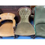 GREEN STUDDED UPHOLSTERED CHAIR