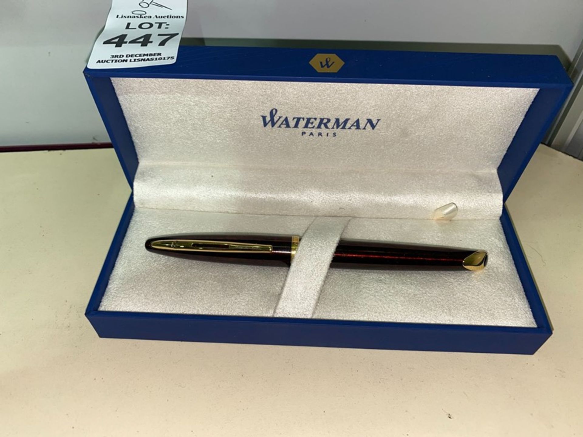 WATERMAN AMBER AND 23K GOLD FOUNTAIN PEN IN BOX