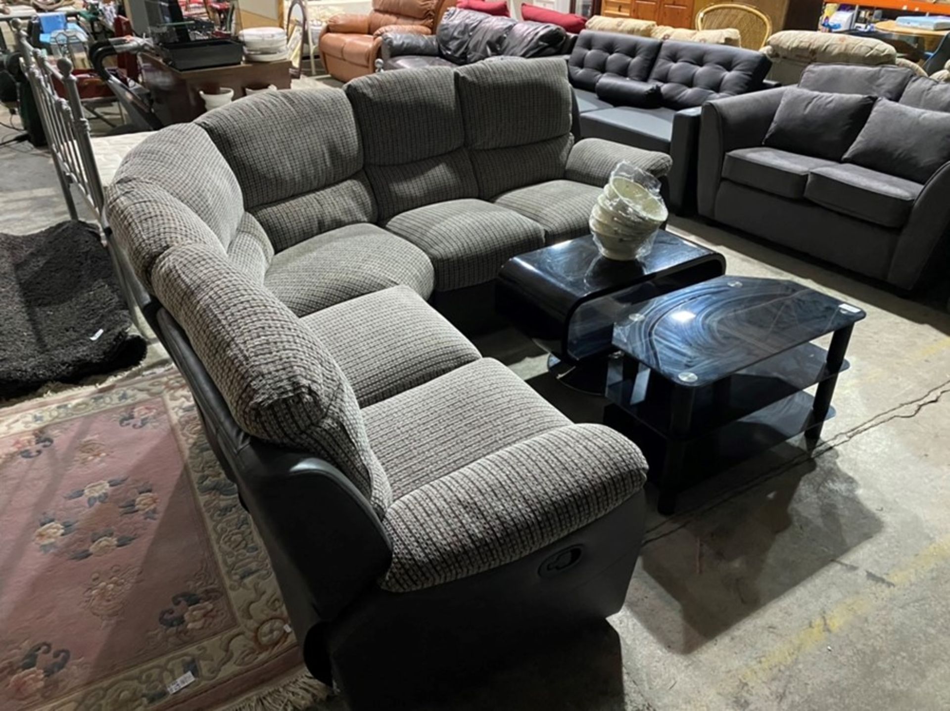 GREY FABRIC & FAUX LEATHER CORNER RECLINING SOFA (EX-DISPLAY) - Image 3 of 3