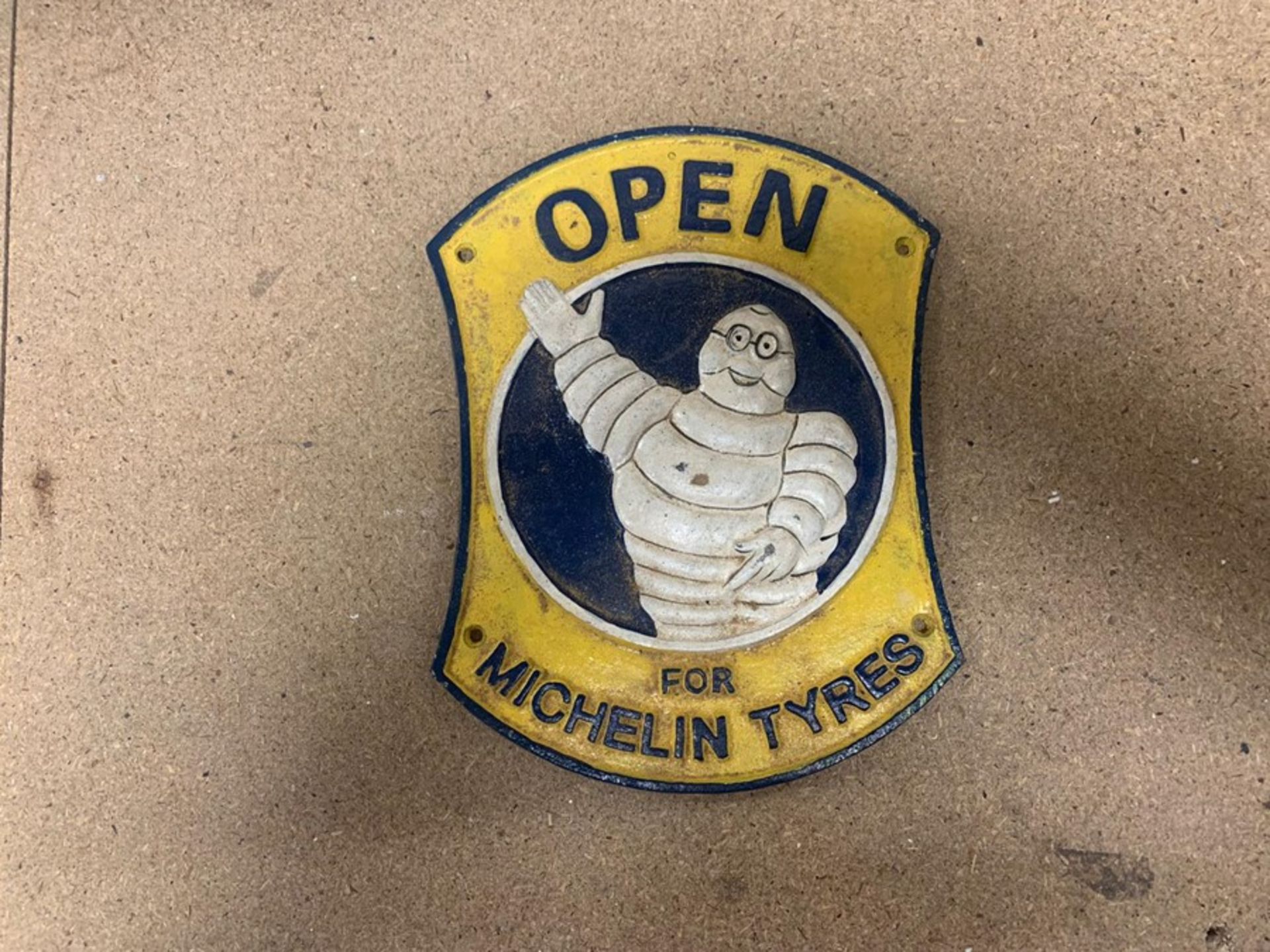MICHELIN TYRES "OPEN" CAST IRON SIGN