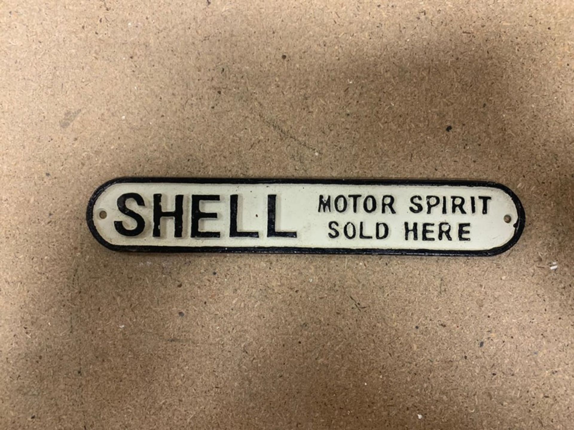 SHELL "MOTOR SPIRIT SOLD HERE" CAST IRON SIGN