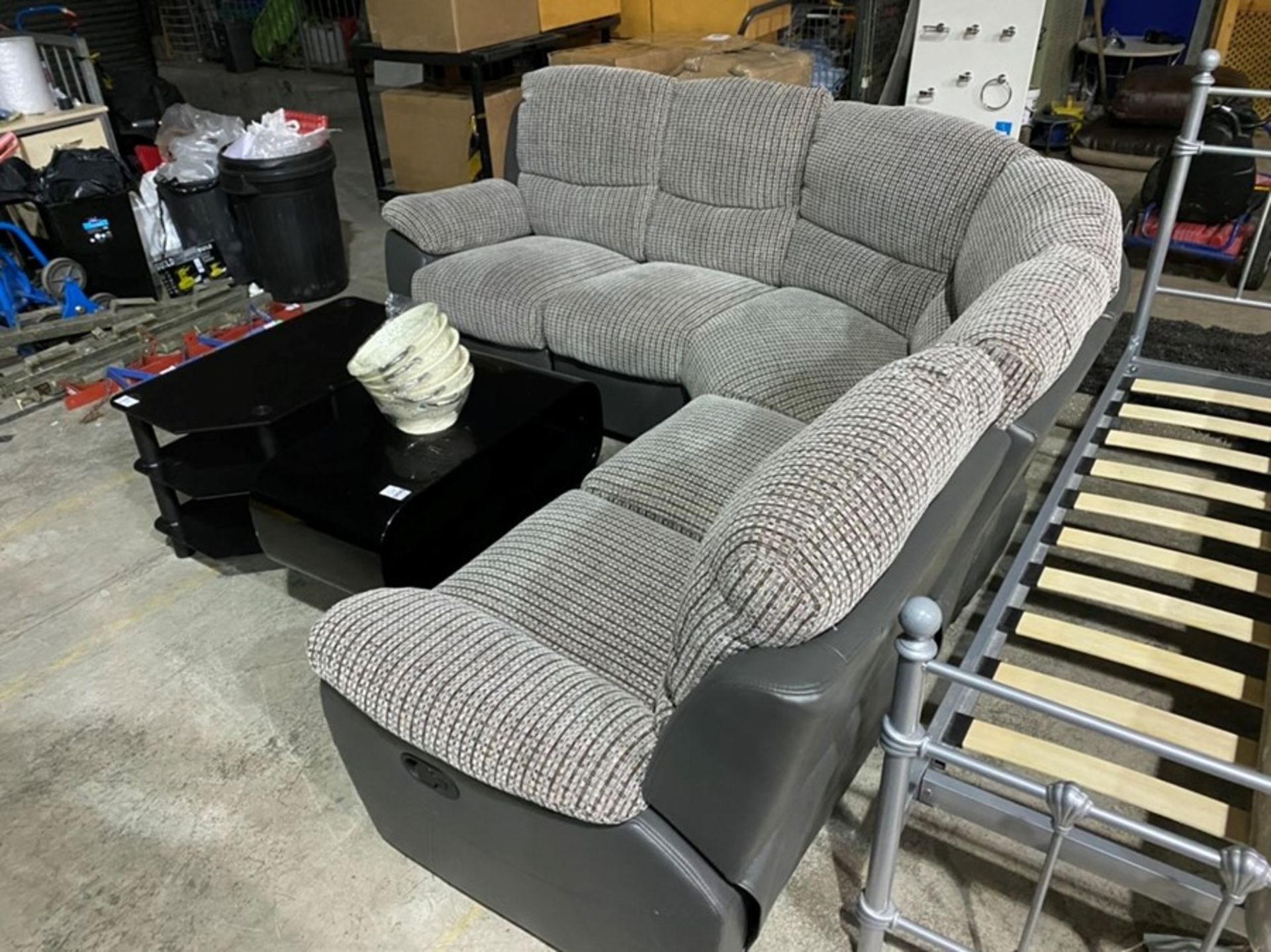 GREY FABRIC & FAUX LEATHER CORNER RECLINING SOFA (EX-DISPLAY) - Image 2 of 3