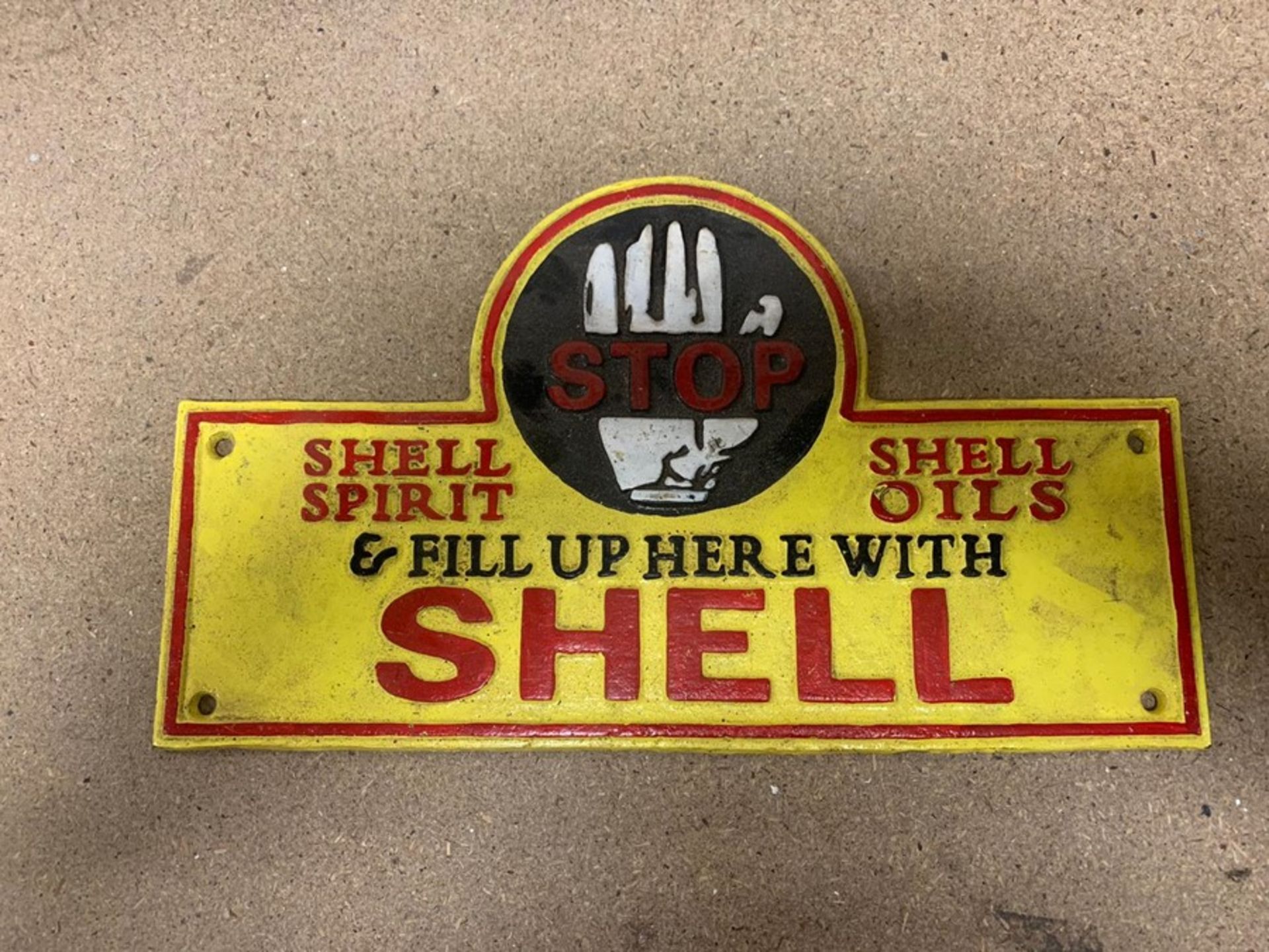 "STOP" SHELL OILS CAST IRON SIGN