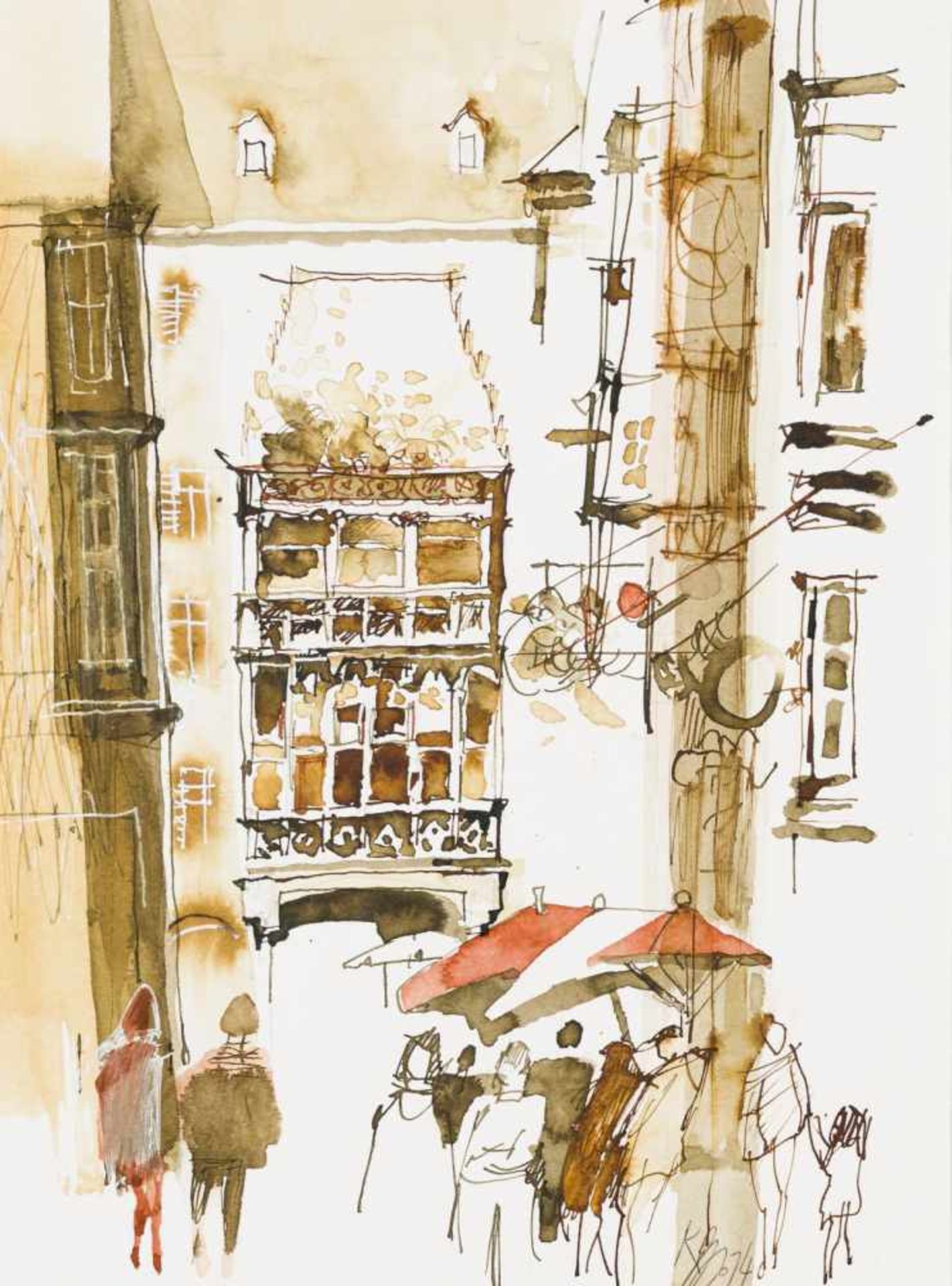 Panzenberger, KurtInnsbruck, Golden Roof, 2014Mixed Technique on Paper (Watercolor, Opaque White,