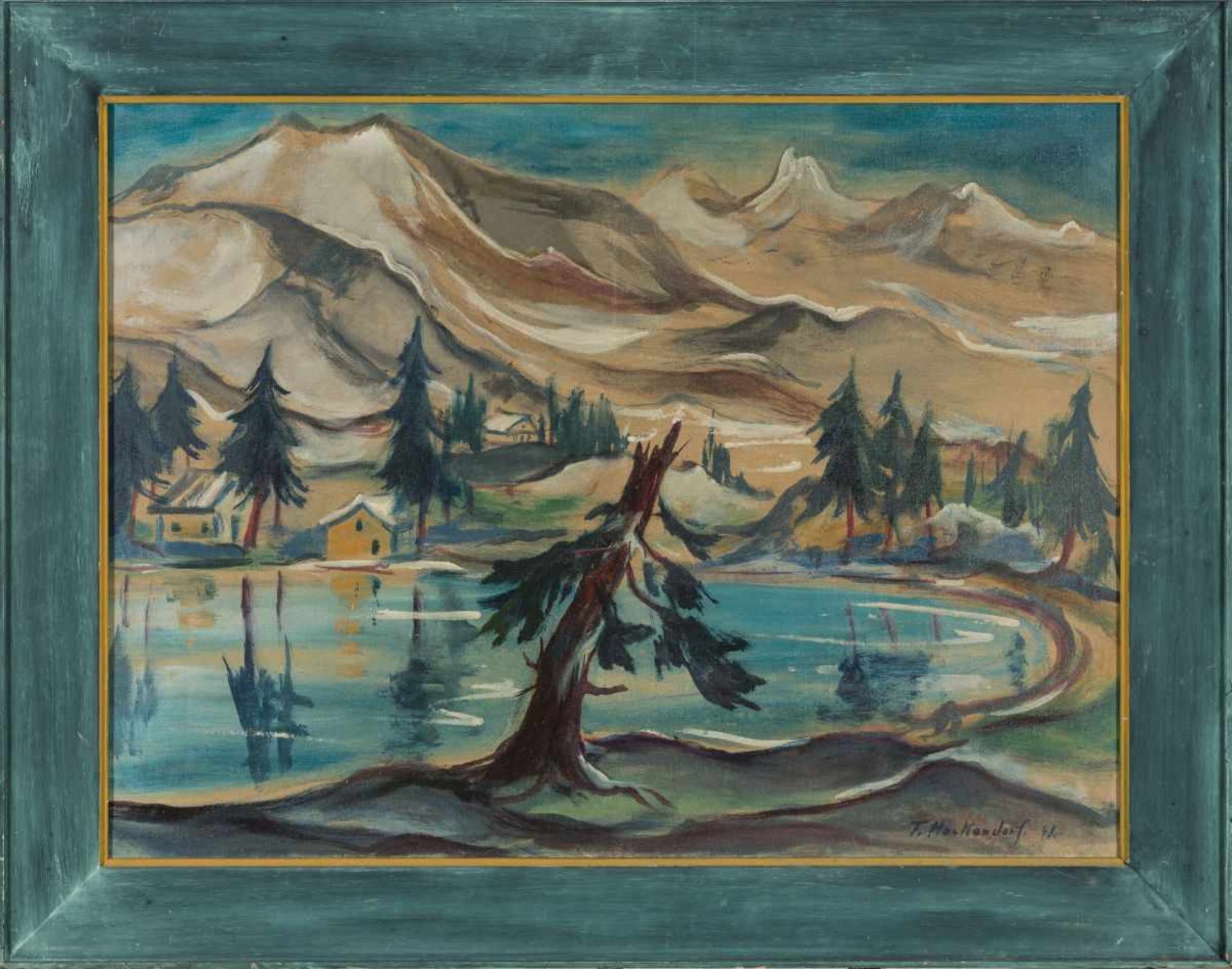 Heckendorf, FranzMountain Lake, 1948Oil on Canvassigned and dated lower right19,9 x 32,2 inrental - Bild 2 aus 2