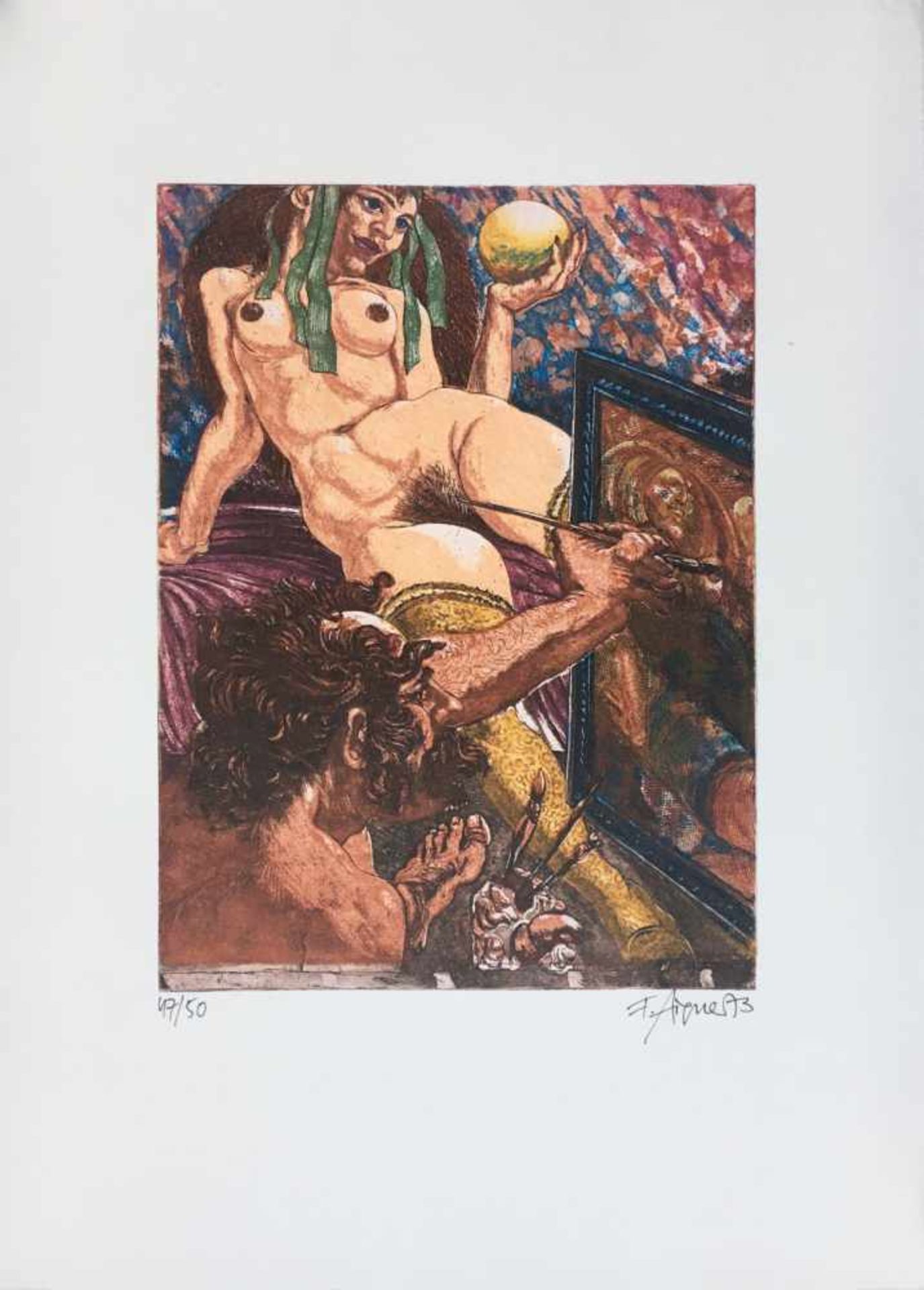 Aigner, FritzPainter and Model with Ball, 1973Coloured Aquatintsigned and dated lower right, - Bild 2 aus 4