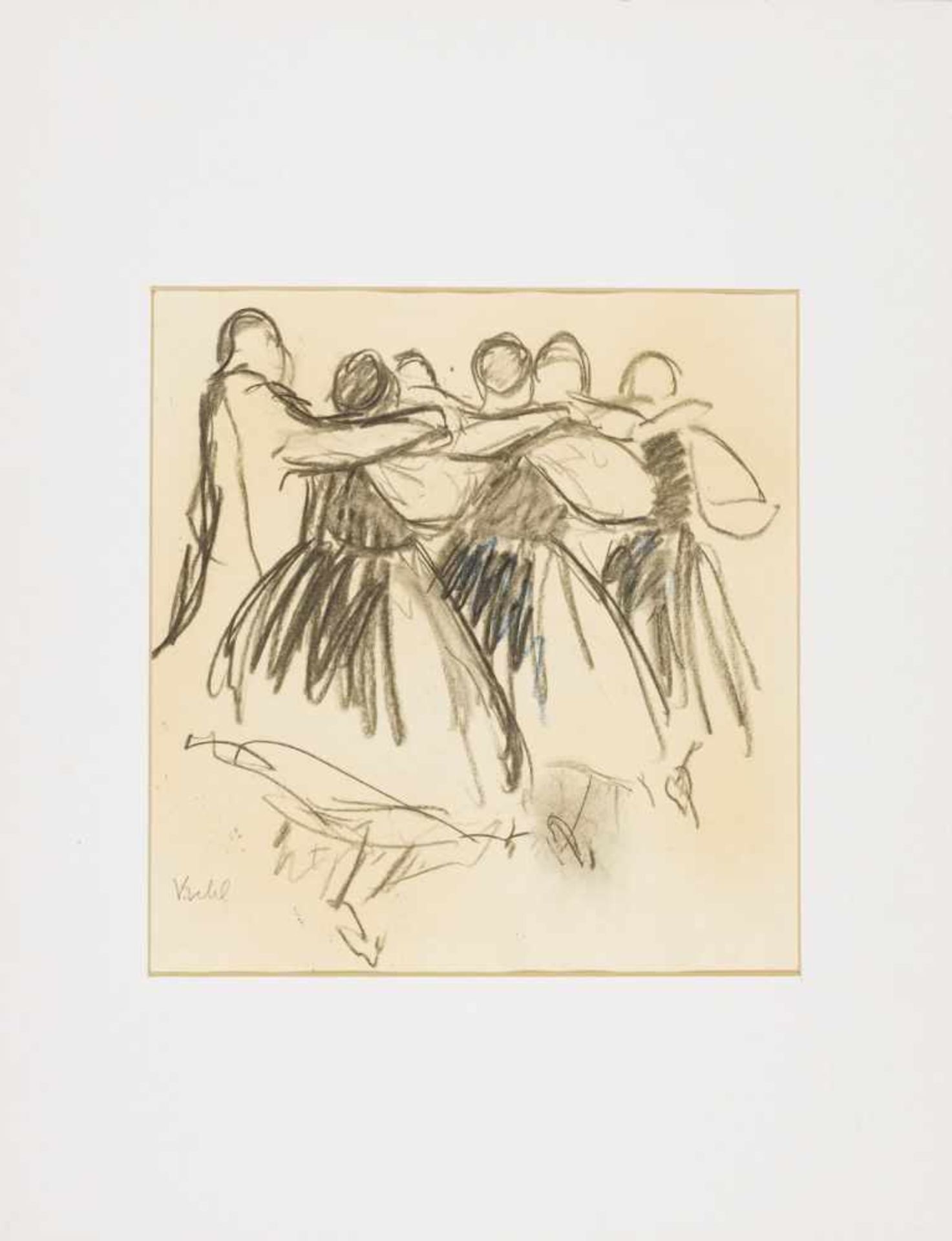 Eckl, VilmaTransylvanian Women dancing (Folk Dance)Coal and colored Chalk on Papersigned lower - Bild 2 aus 4