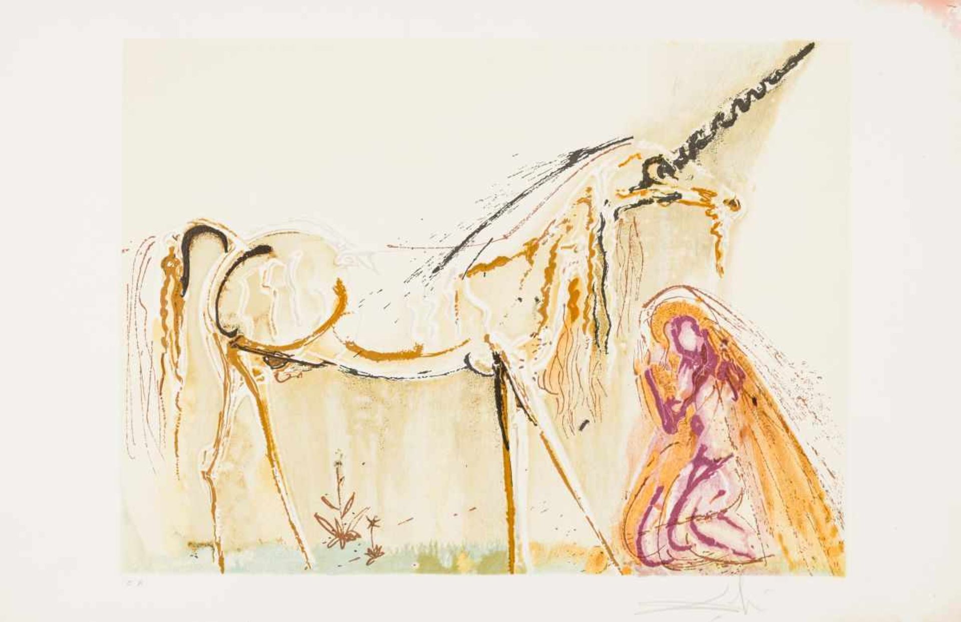 Dalí, SalvadorUnicornColored Lithographsigned lower right, marked as Test Print with E.A. lower - Bild 2 aus 4