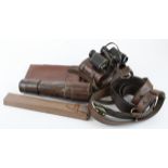 WW1 officers equipment including 1916 dated binoculars in leather case, telescope, Sam Brown, map
