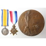 1915 Star, BWM and Death Plaque to 4-7935 Pte Thomas Bowman Robertson 1st Bn West Yorks Regt. Killed